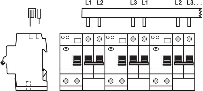 ABB Electrification - Samleskinne, L1, L2, _, _, L3, L1.. 30mod, 16mm2, DDA202, Toppmatet