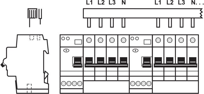 ABB Electrification - Samleskinne, L1, L2, L3, N, _, _,..40mod, 16mm2, DDA204, Toppmatet (For DDA204 og DS204 opp tom 40A)
