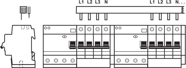 ABB Electrification - Samleskinne, L1, L2, L3, N, _, _, H.. 36mod, 16mm2, DDA204,Toppmatet (DDA204/DS204 m/sign.k, >40A)