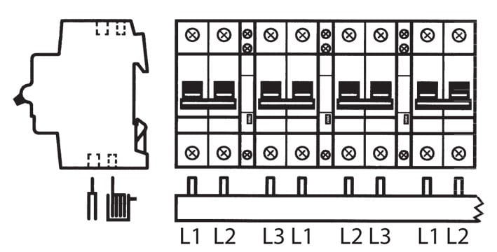 ABB Electrification - Samleskinne, L1,L2,H,L3,L1,H.. 46mod, 16mm2