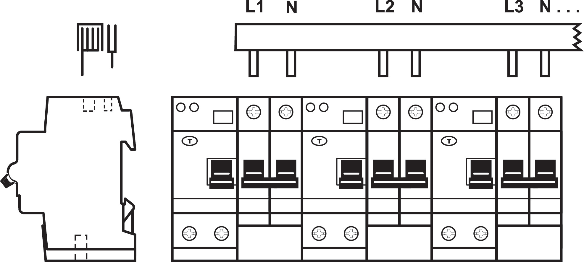 ABB Electrification - Samleskinne, L1, N, _, _, L2, N.. 30mod, 16mm2, DDA202, Toppmatet