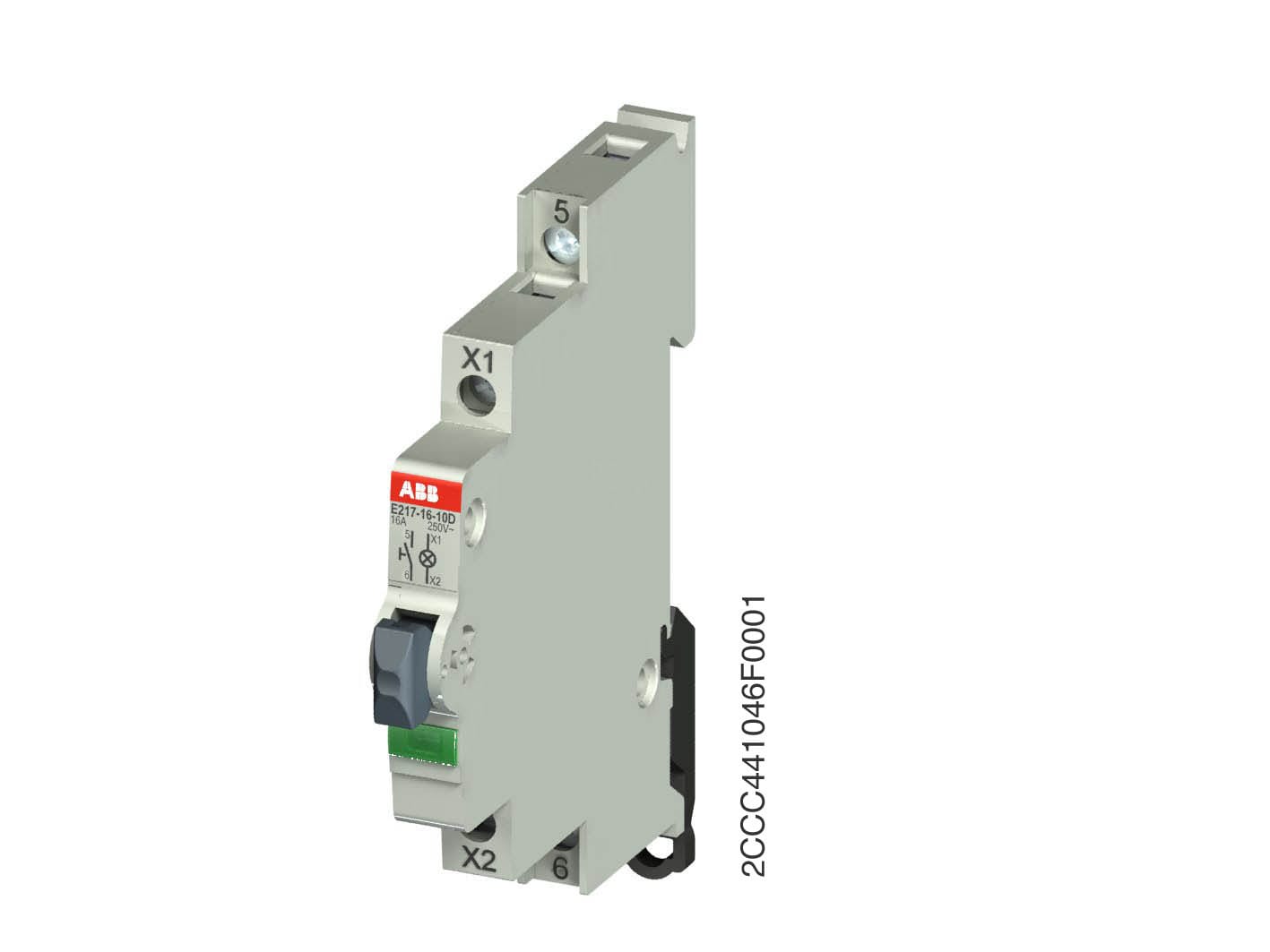 ABB Electrification - E217-16-10D220, 16A, 1NO, GRØNN LED, 9mm, LED 110-220VDC, Un 250VAC
