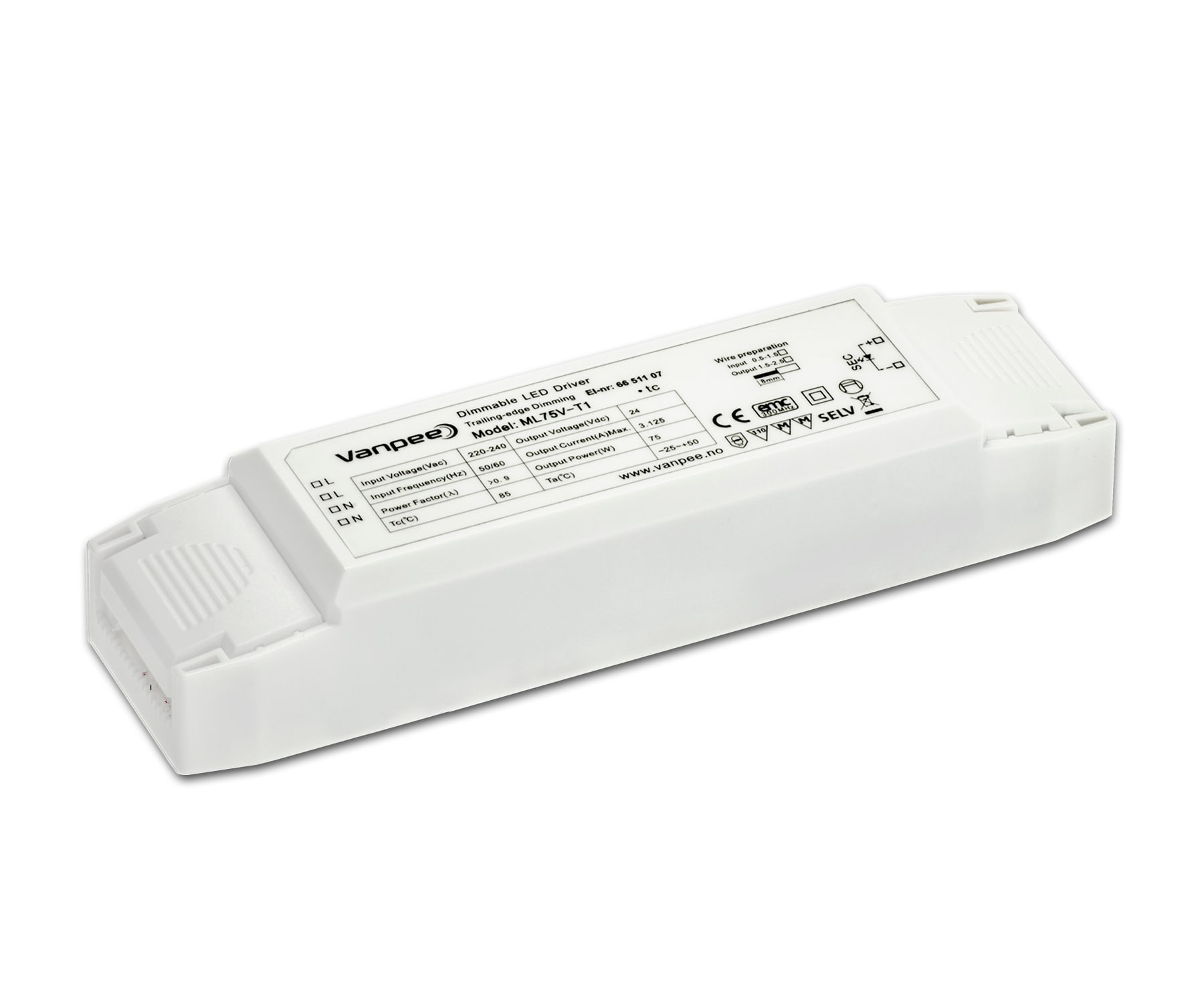 Merrytek - LED Driver 24V DC 75W DIM Faseavsnitt