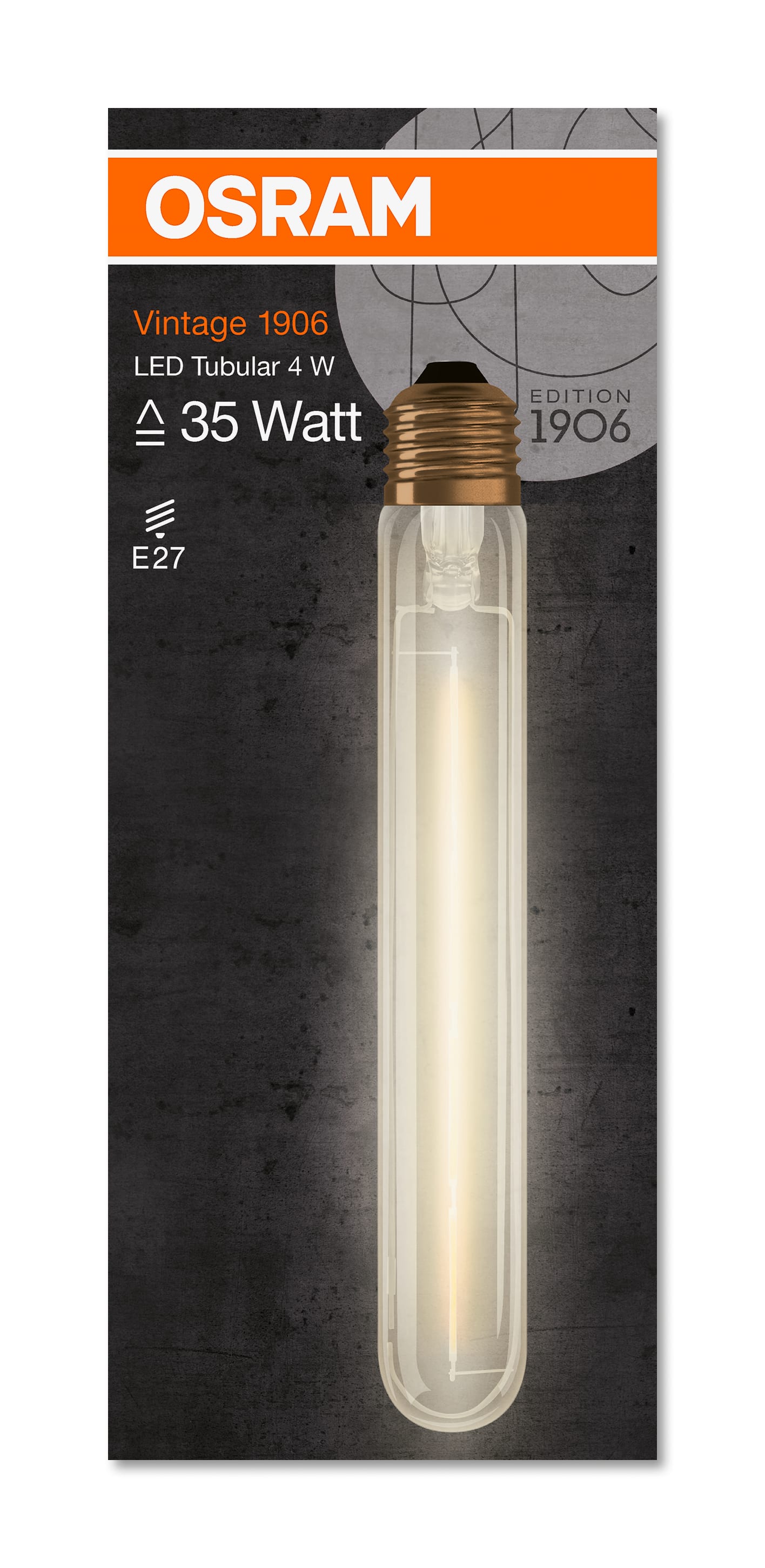 Osram - LED lyspære tubular 4W, gullfarget, E27-sokkel, non-dim, 2400 Kelvin