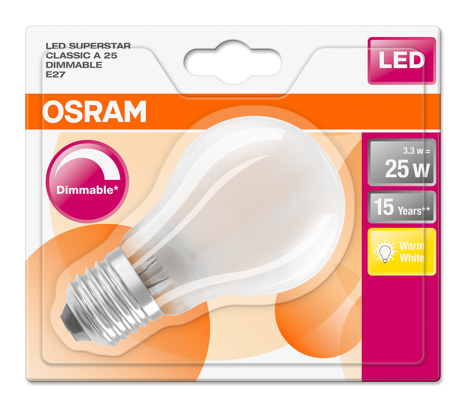 Osram - LEDpære CLA 25 3,3W MT DIM E27
