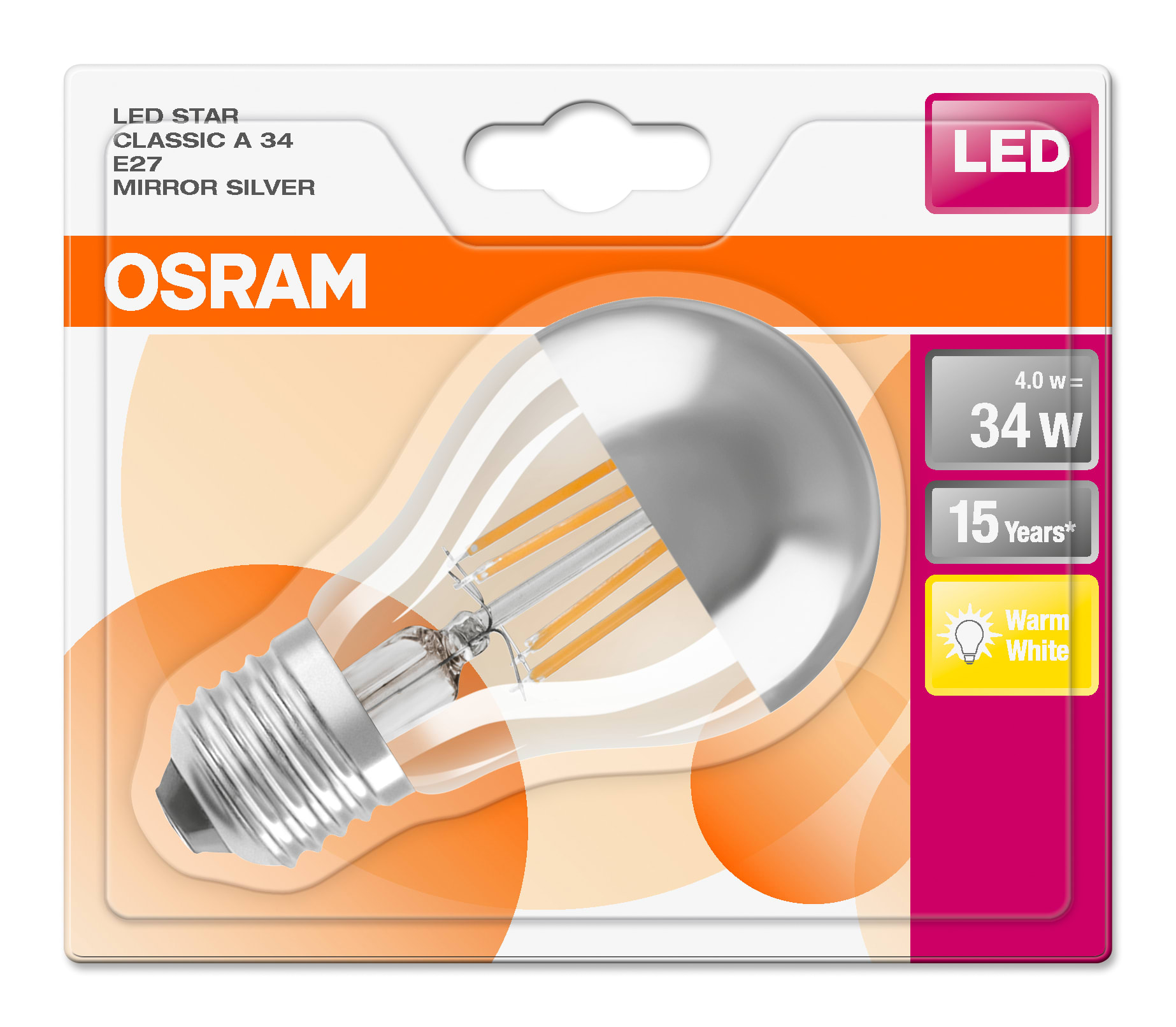 Osram - LEDpære CLA Mirror34 4W E27