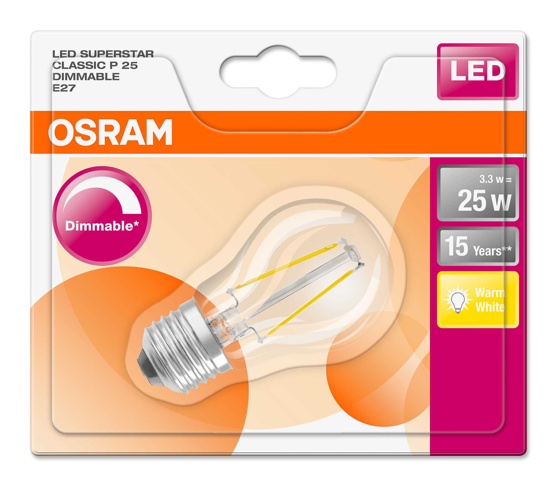 Osram - LEDpære CLP 25 3,3W KL DIM E27