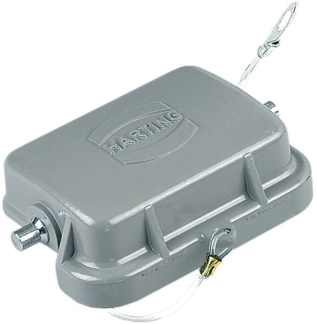 Harting - Han® 6B, Beskyttelses deksel i metall, m/festesnor, for chassis og påvegg deksel.