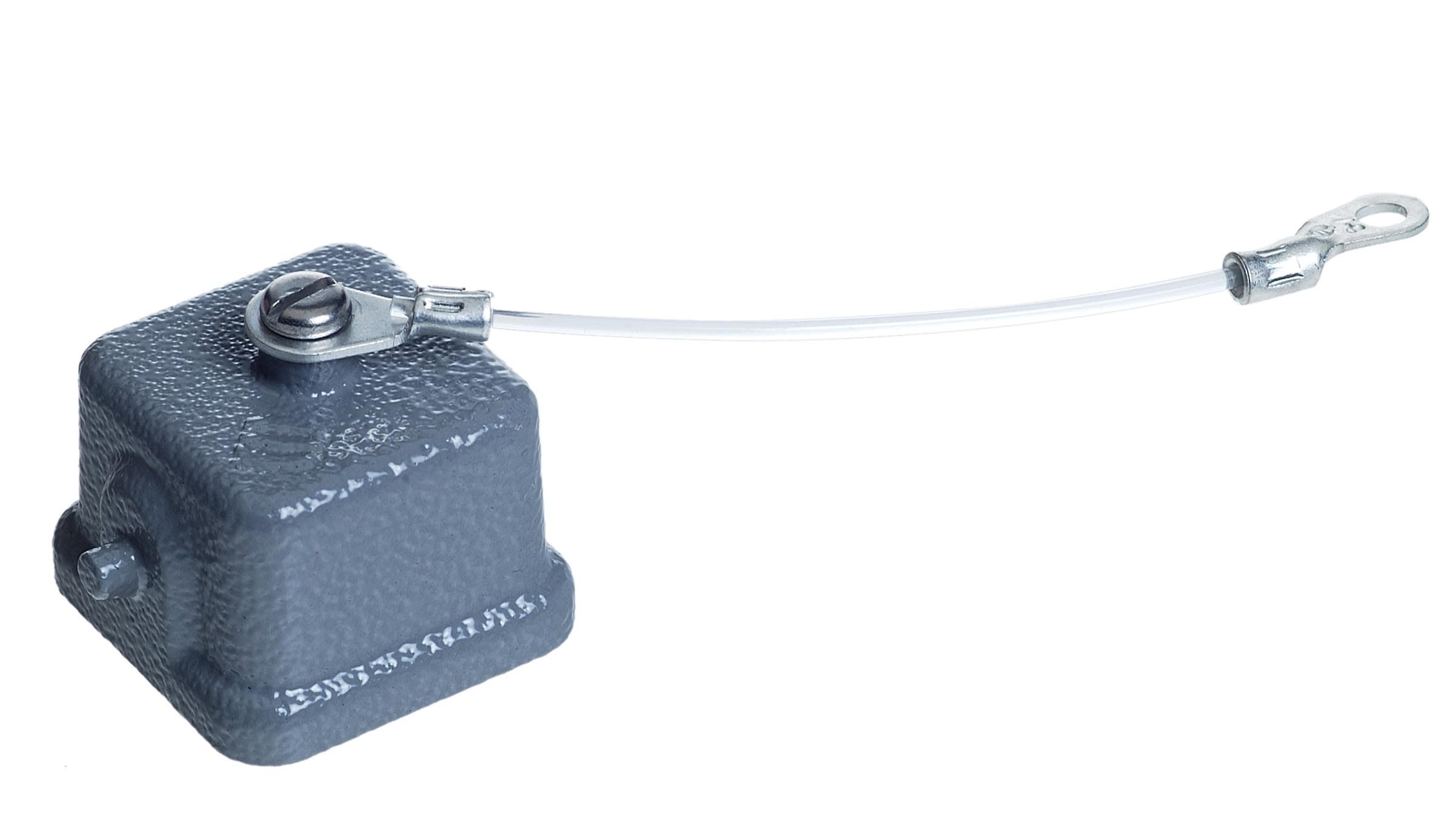 Harting - Han® 3A, Beskyttelses deksel i metall, m/pakning, m/festesnor, for chassis og påvegg deksel.