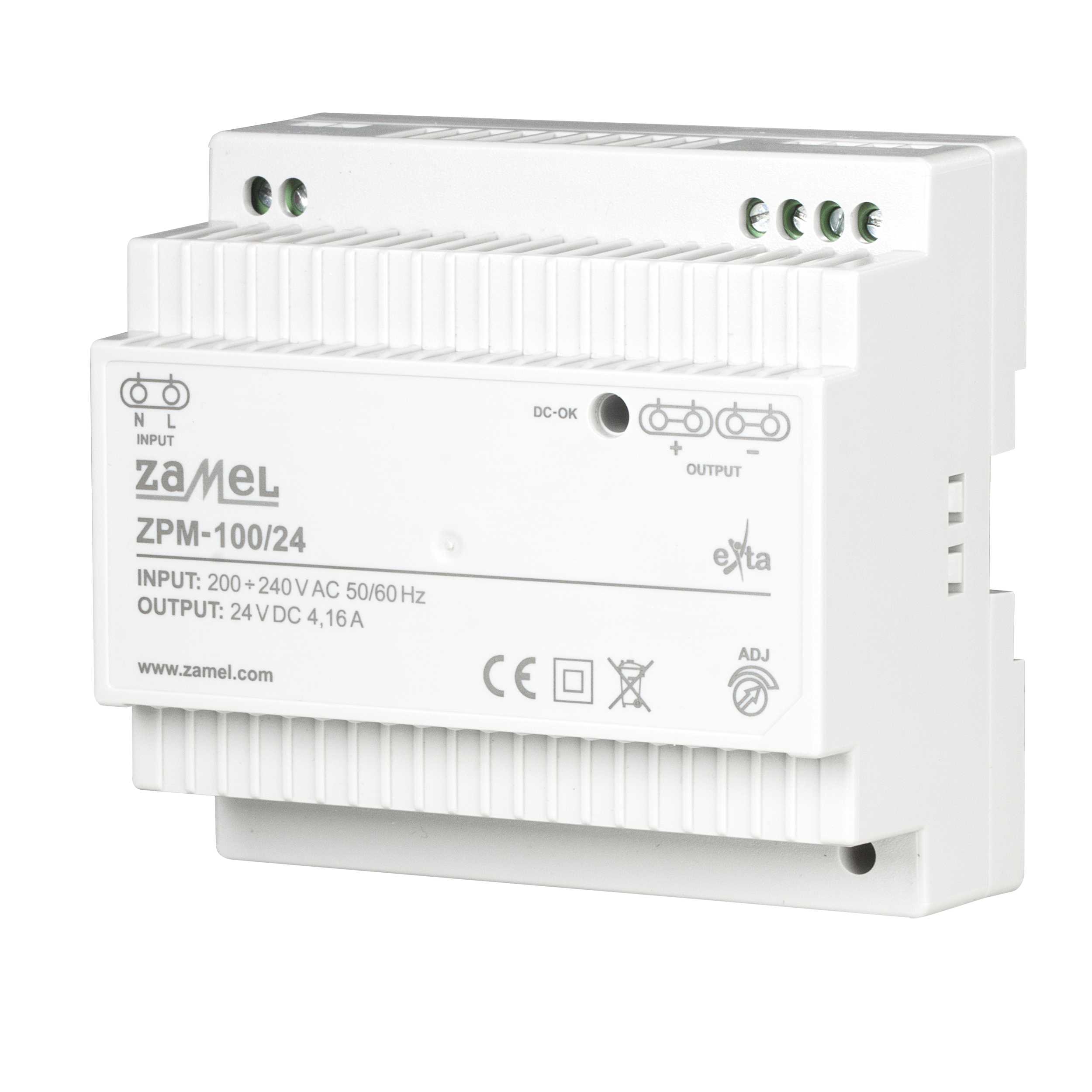 Zamel - ZAMEL STRØMFORSYNINGIMPULS ZPM-10 230vAC,24vDC,4.16A,100W,IP20