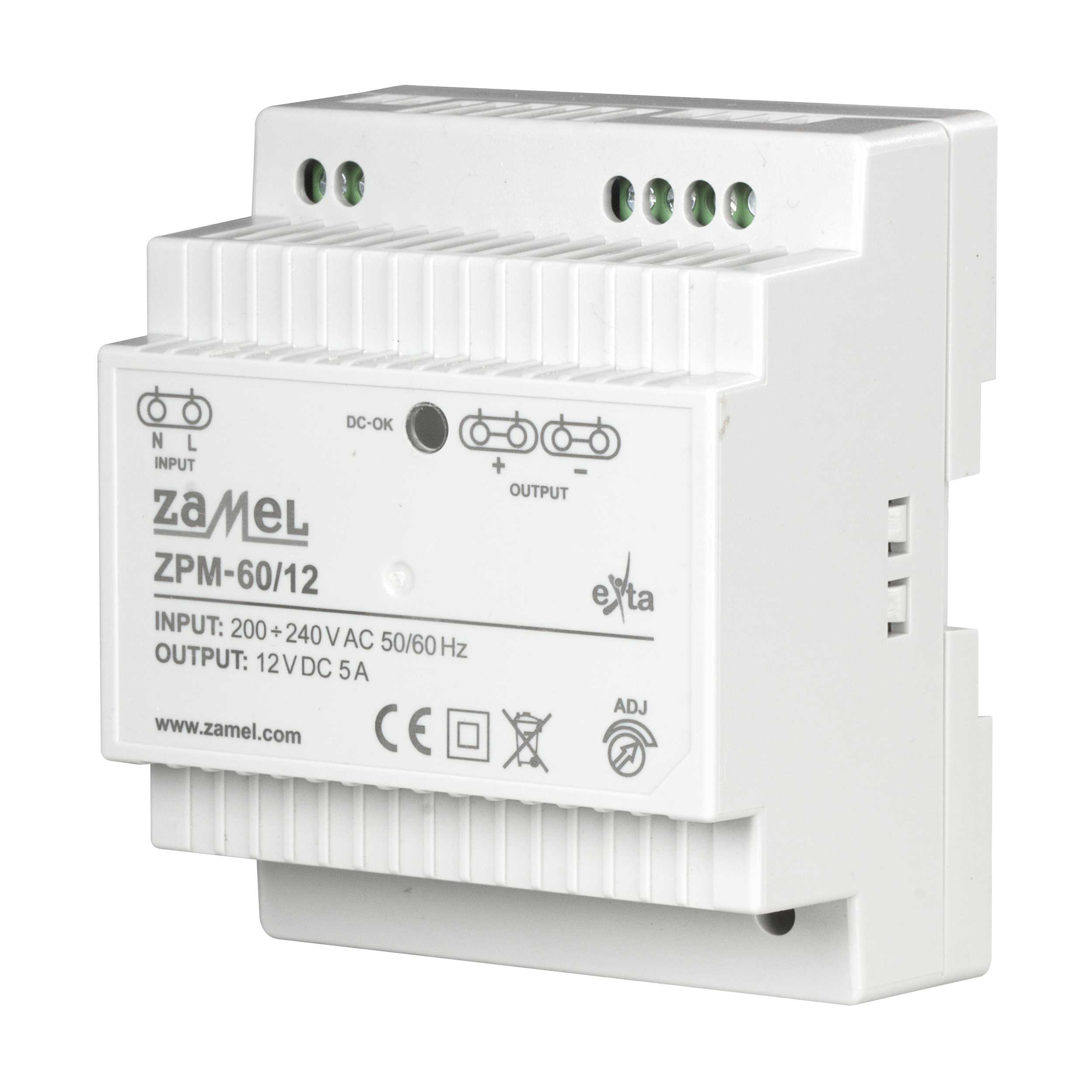 Zamel - ZAMEL STRØMFORSYNING IMPULS ZPM-60 230vAC,12vDC,5A,60W,IP20