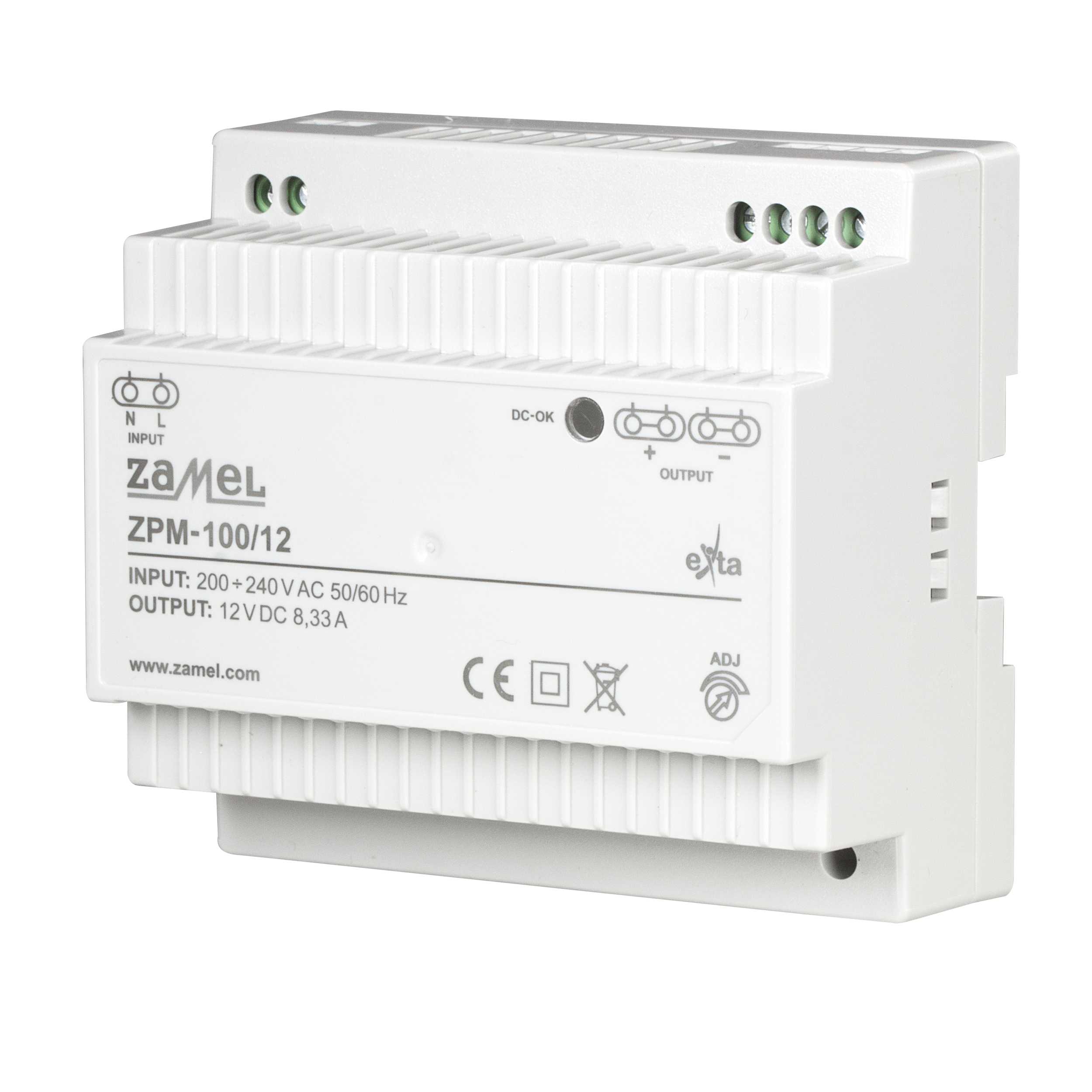 Zamel - ZAMEL STRØMFORSYNING IMPULS ZPM-10 230vAC,12vDC,8.3A,100W,IP20