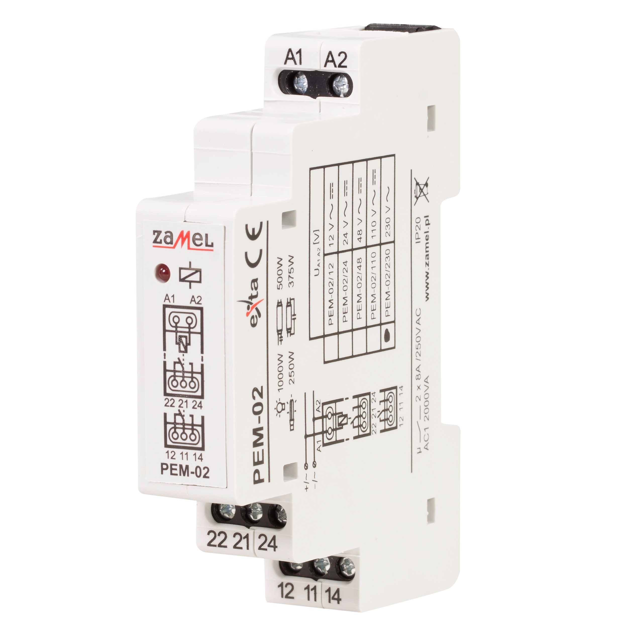 Zamel - ZAMEL RELE NO/NC PEM-02/230 230vAC/DC,250v,2NO/NC,8A,IP20