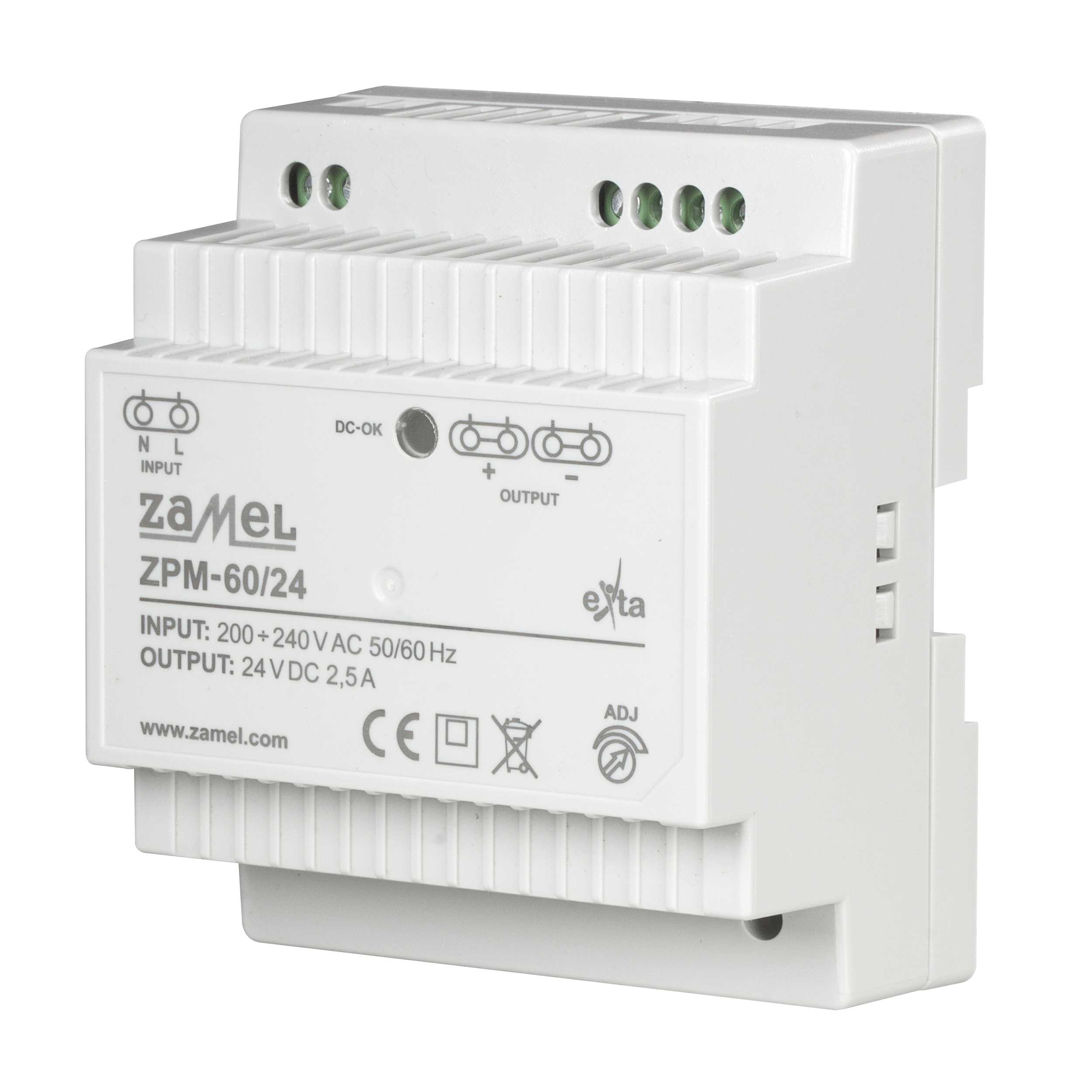 Zamel - ZAMEL STRØMFORSYNINGIMPULS ZPM-60 230vAC,24vDC,2.5A,60W,IP20