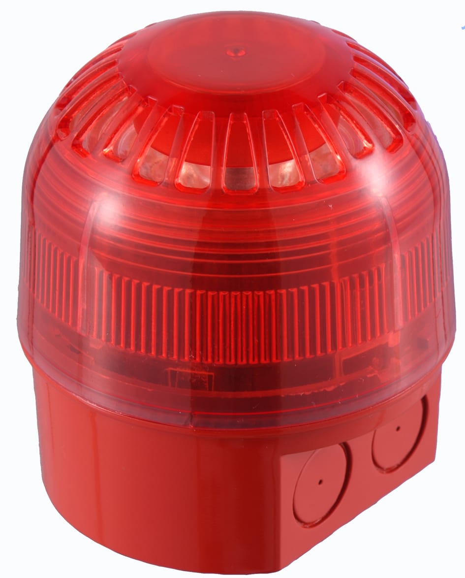 Klaxon - Elektronisk sirene,rød LED blink lys,dyp base.PG nippel.110/230VAC,80mA,102dB,32 toner,IP65