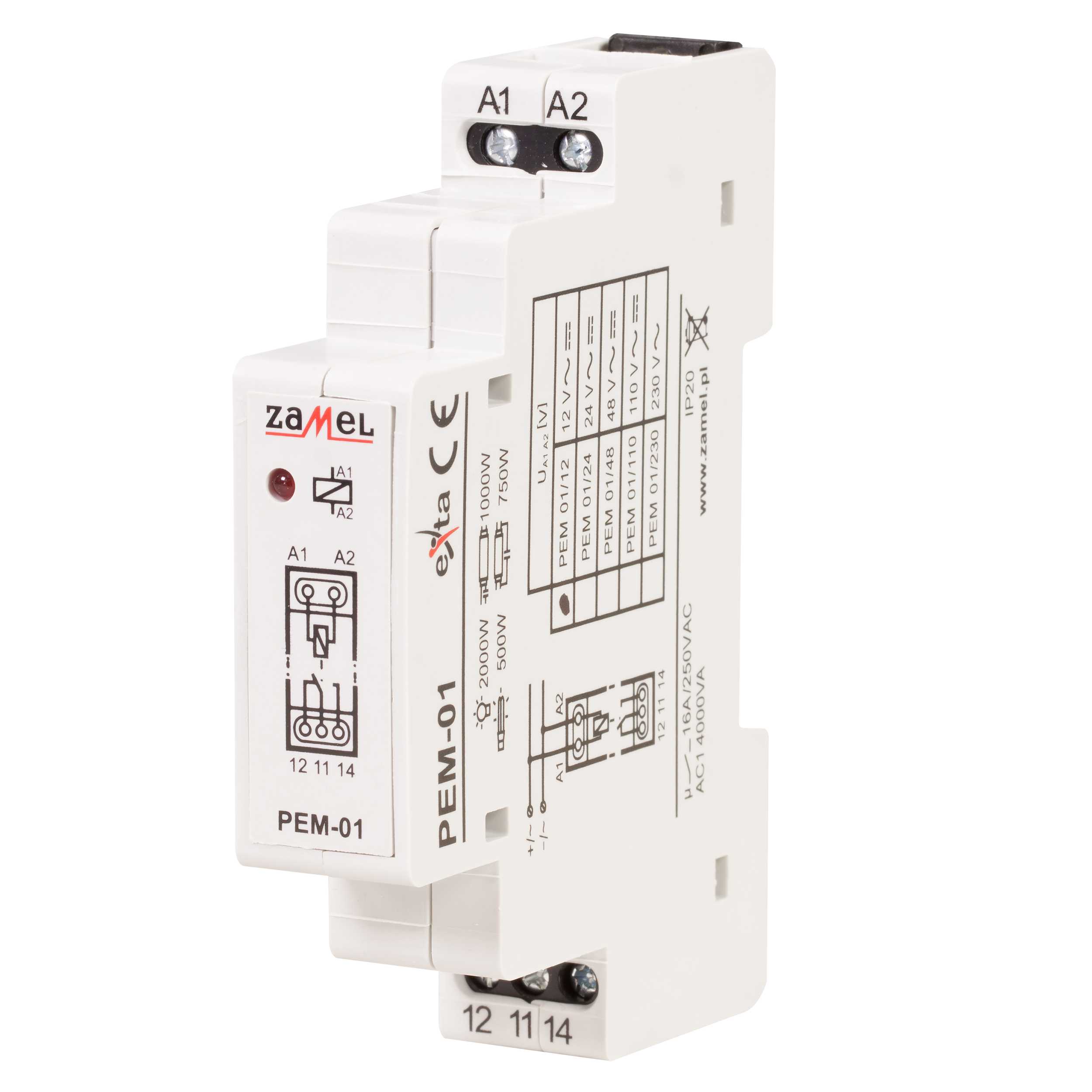 Zamel - ZAMEL RELE NO/NC PEM-01/012 12vAC/DC,250v,1NO/NC,16A,IP20