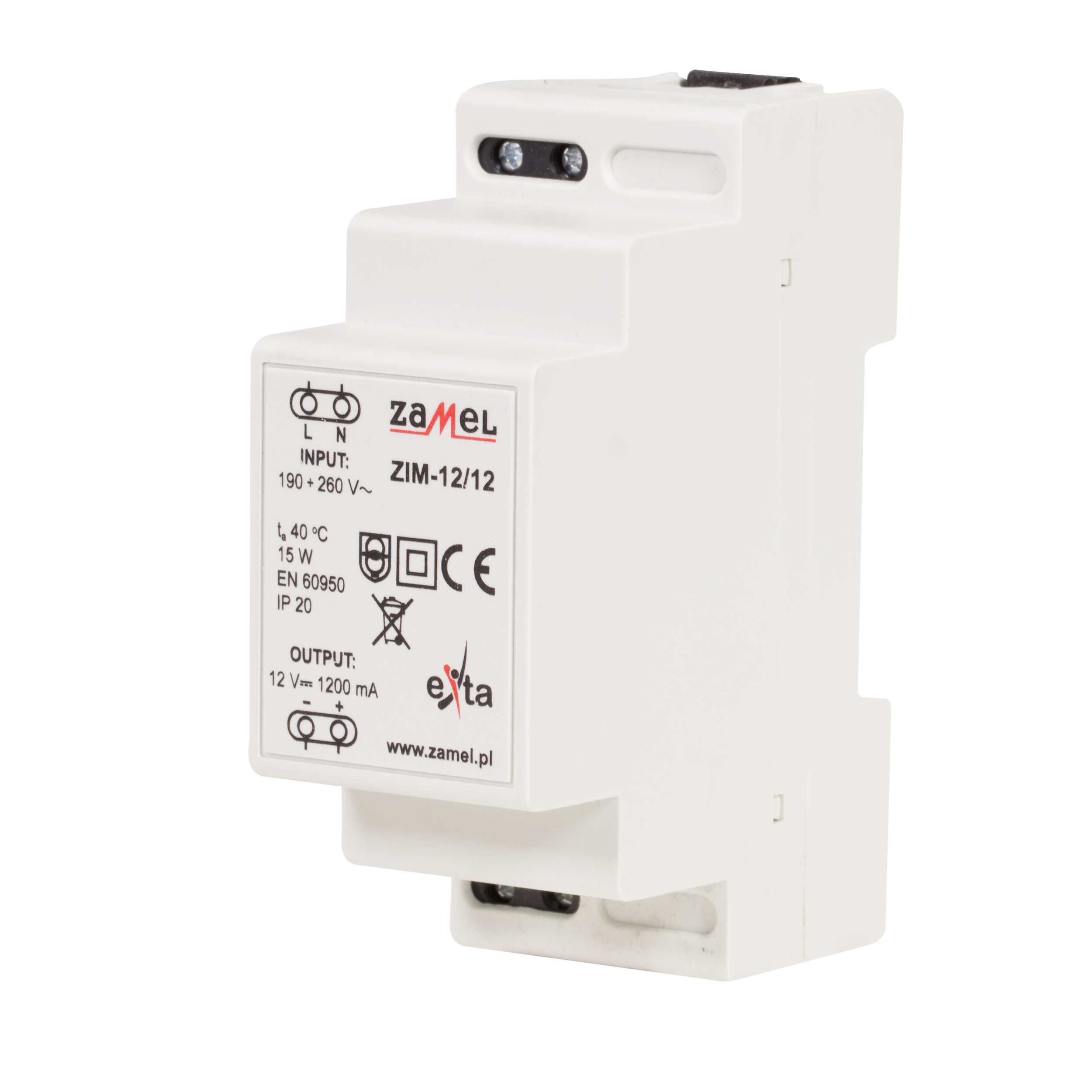 Zamel - ZAMEL STRØMFORSYNING ZIM-12/12 230vAC,12vDC,1.2A,14.4W,IP20
