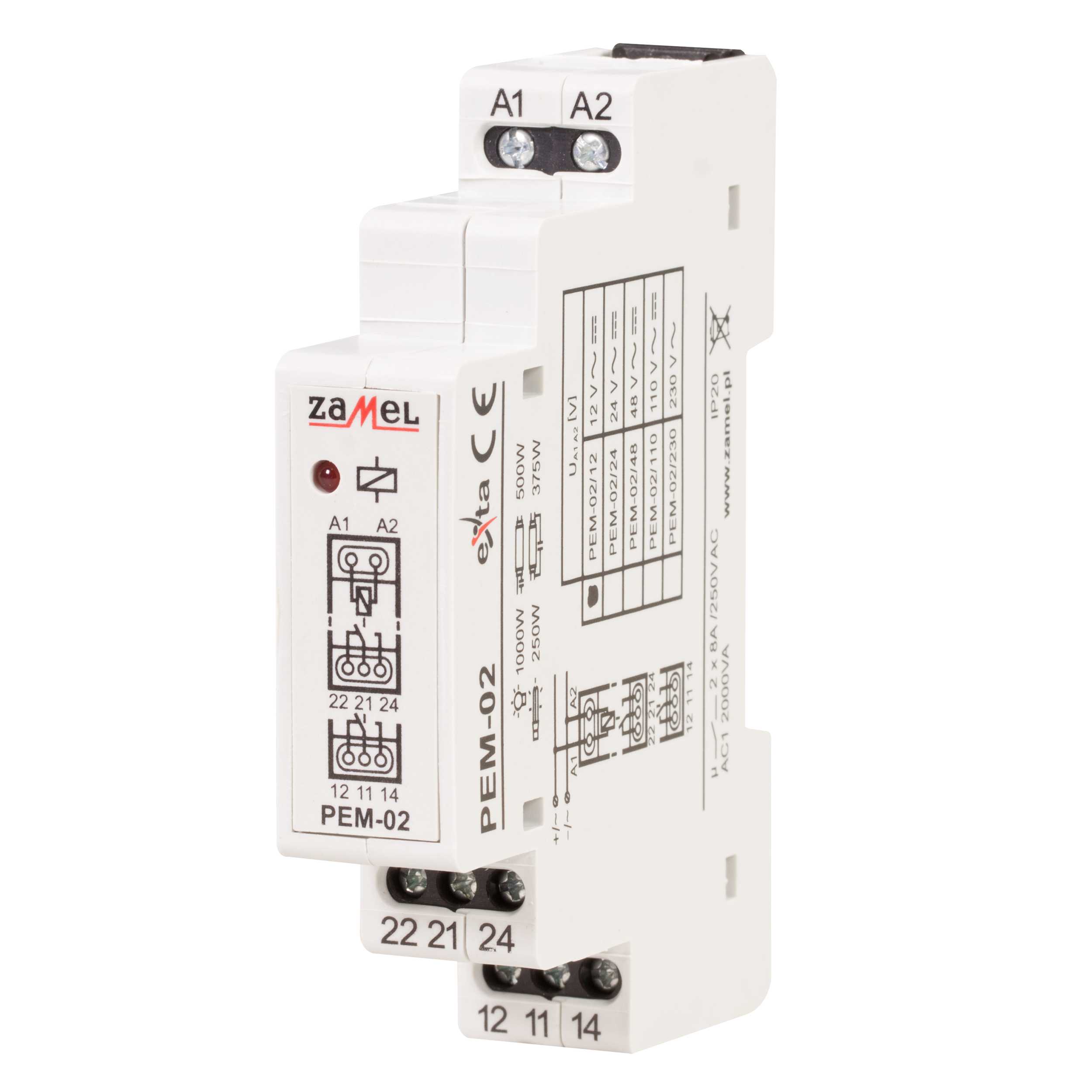 Zamel - ZAMEL RELE NO/NC PEM-02/012 12vAC/DC,250v,2NO/NC,8A,IP20