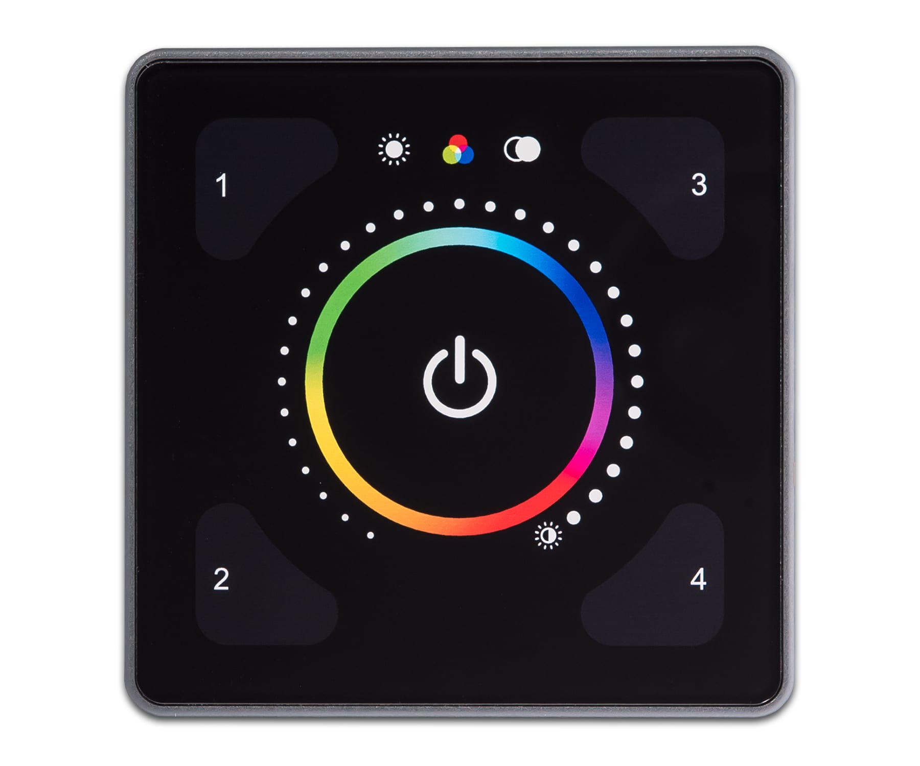 Helvar - ILLUSTRIS farge frontplate. Fire scener, av/siste nivå og int/fargetone/fargemetning. Plast. Svart.