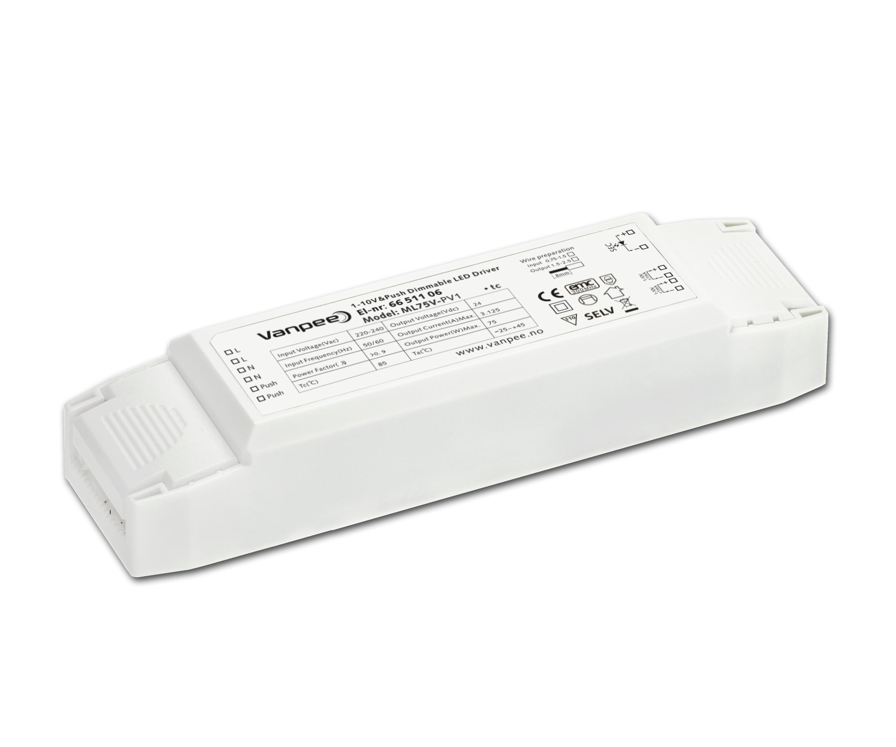 Vanpee - LED Driver 24V DC 75W DIM 1/10V-IMPULS