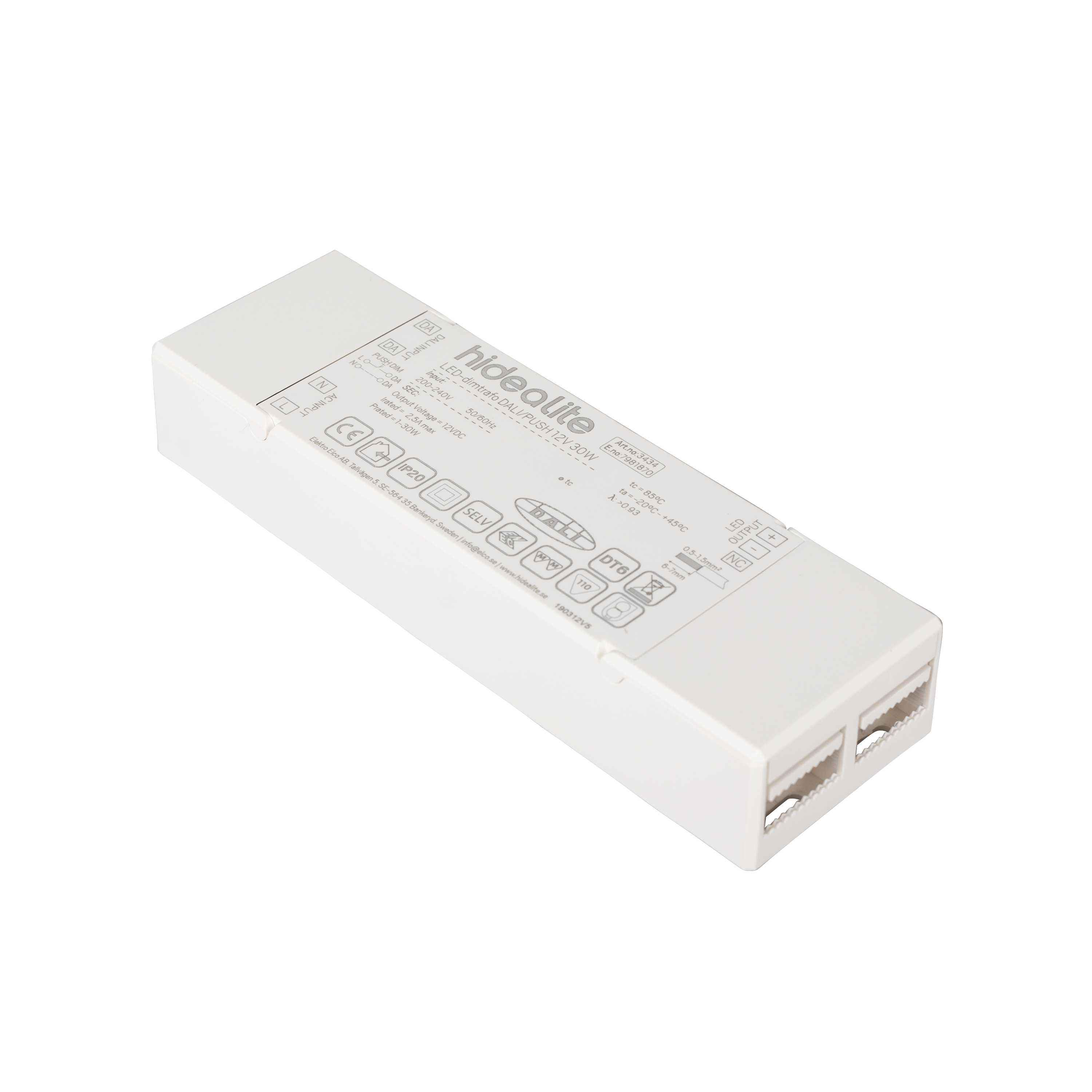 Hide-a-lite - LED-Dimtrafo DALI/PUSH 12V 30W. for dimming av LED striper, singelfarge via Push (230V) eller DALI.
