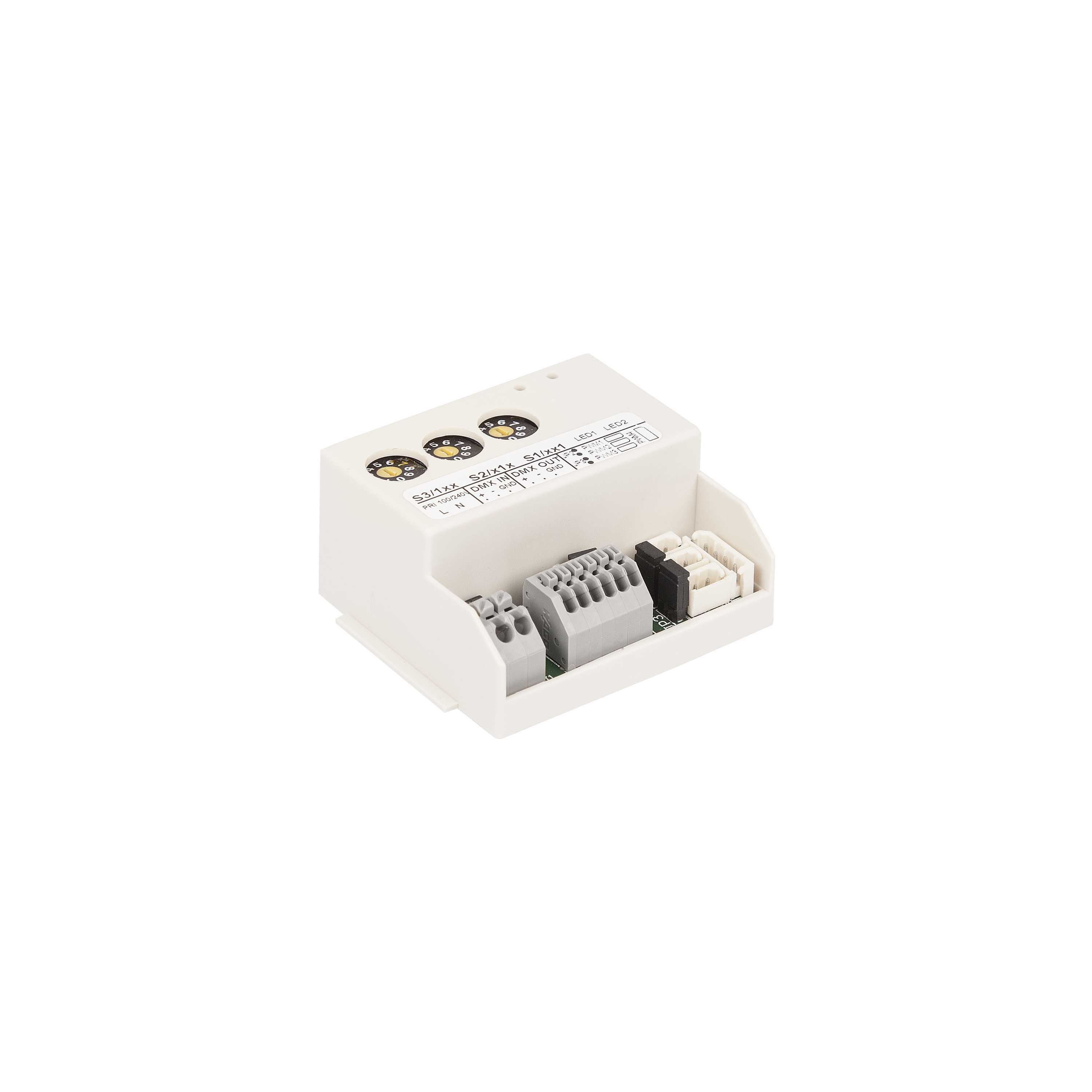 Hide-a-lite - DMX Interface, med grensesnitt fra DMX til PWM, lenkes til VSTR eller Jolly. Kobles til 230V.