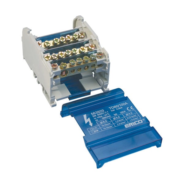 nVent ERIFLEX - Distribusjonsblokk 4Pol TD 80/100AL 100 A , 2 inn - 9 ut