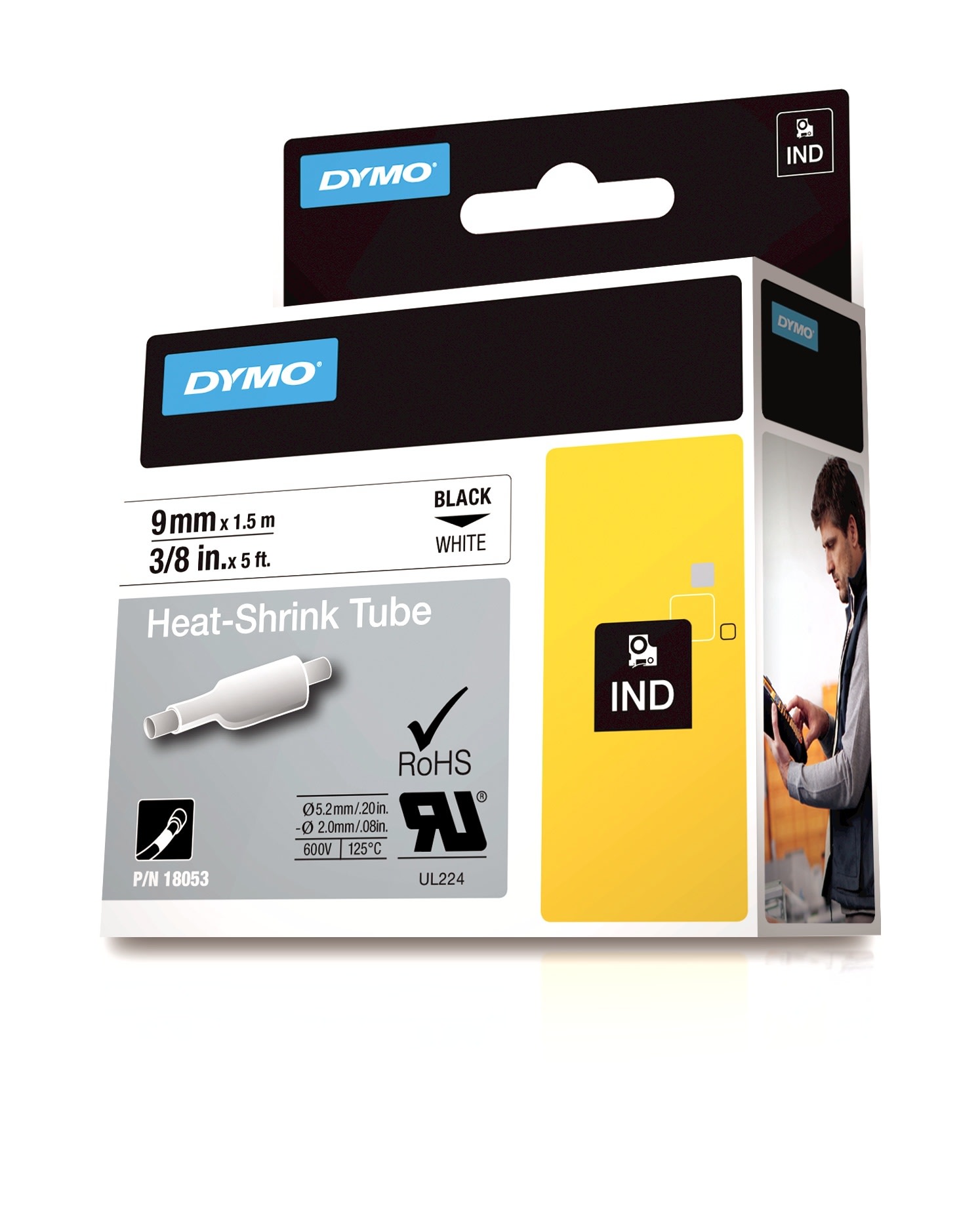 Dymo - KRYMPESTRØMPE ID1 9MM HVIT  DYMO 18053