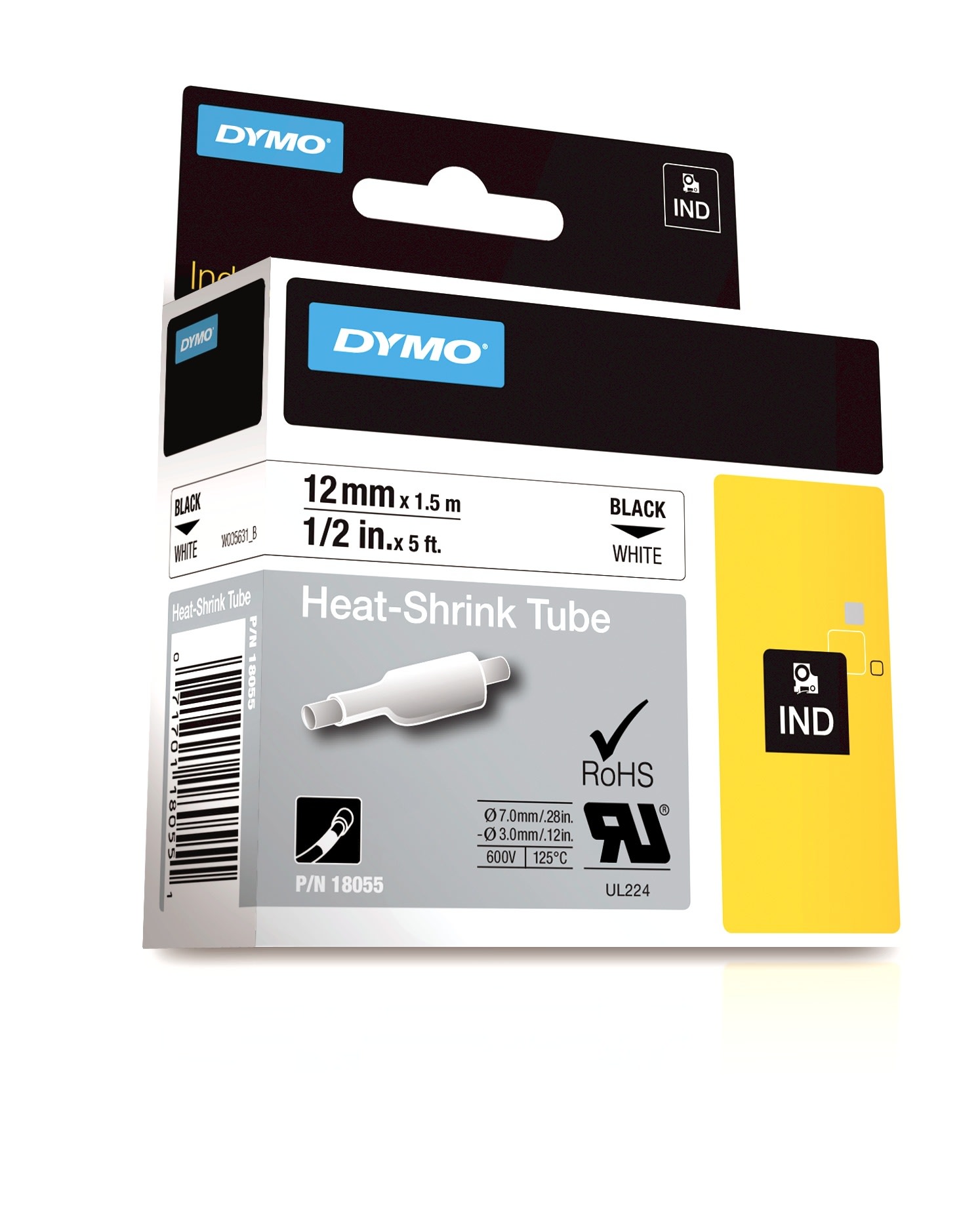 Dymo - KRYMPESTRØMPE ID1 12MM HVIT  DYMO 18055