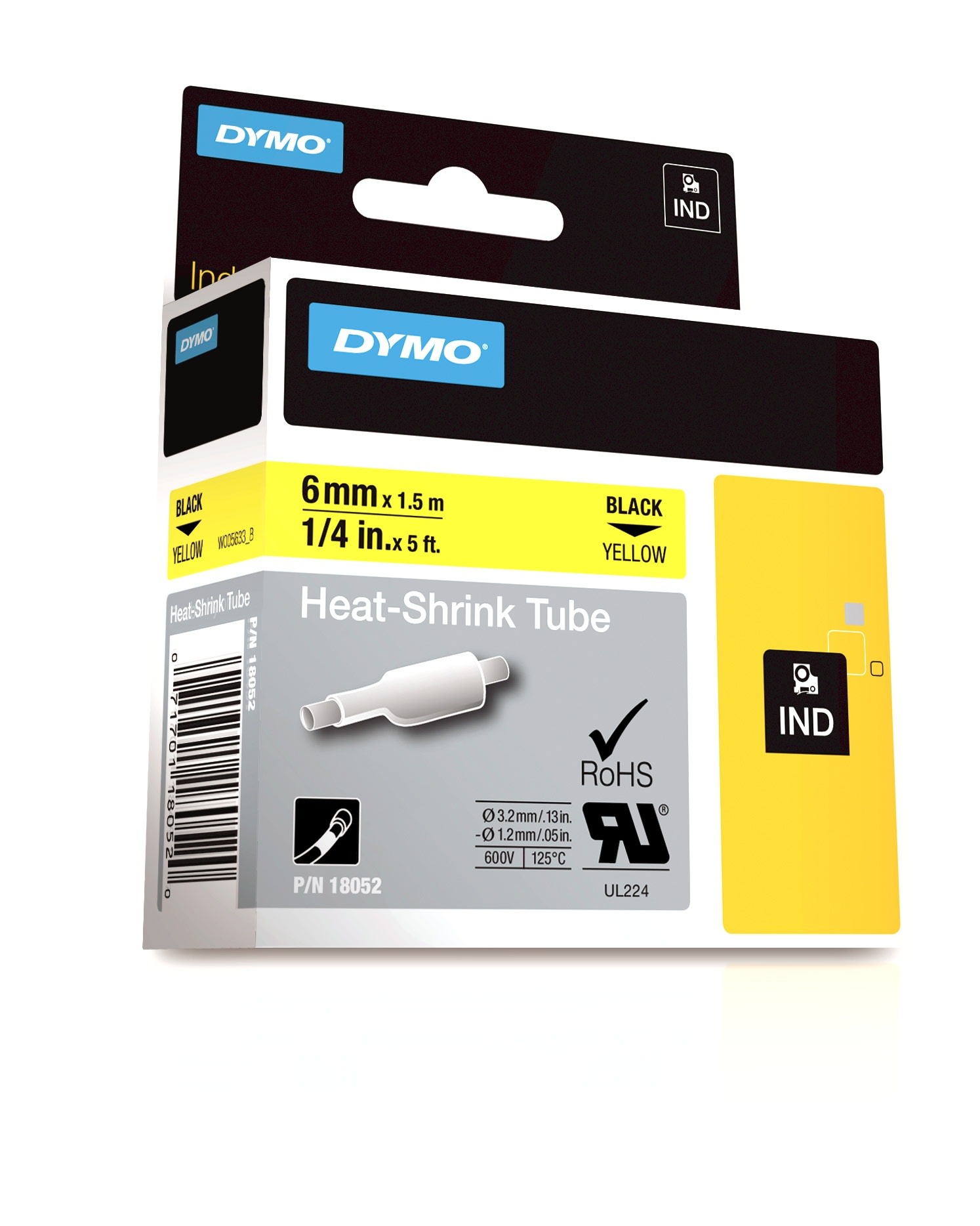 Dymo - KRYMPESTRØMPE PLHS-BLK-YEL6  6MM GUL  KABEL 1.18-2.3