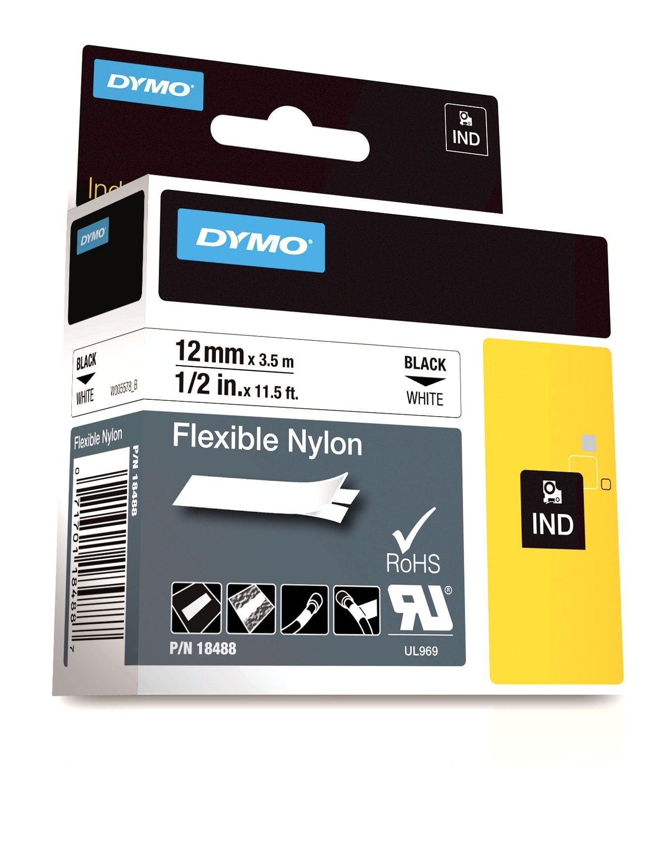 Dymo - 3M FL.NYLON 12MM SORT/HVIT
