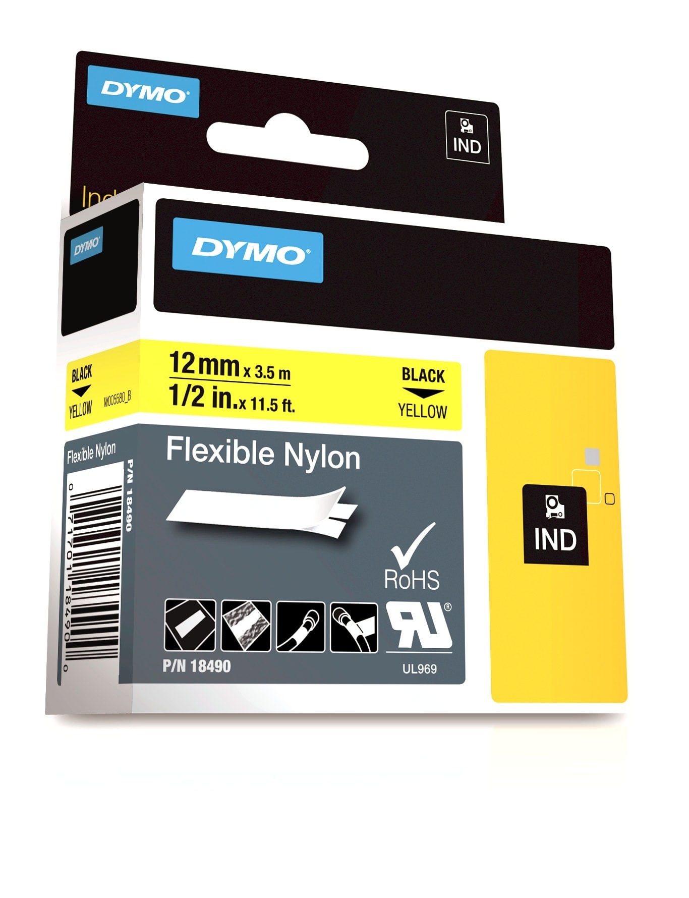 Dymo - Merketape Dymo Flex 12mm s/gul Nylon