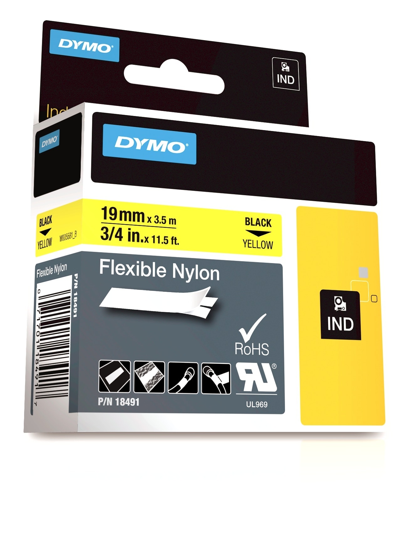 Dymo - Merketape Dymo Flex 19mm s/gul Nylon
