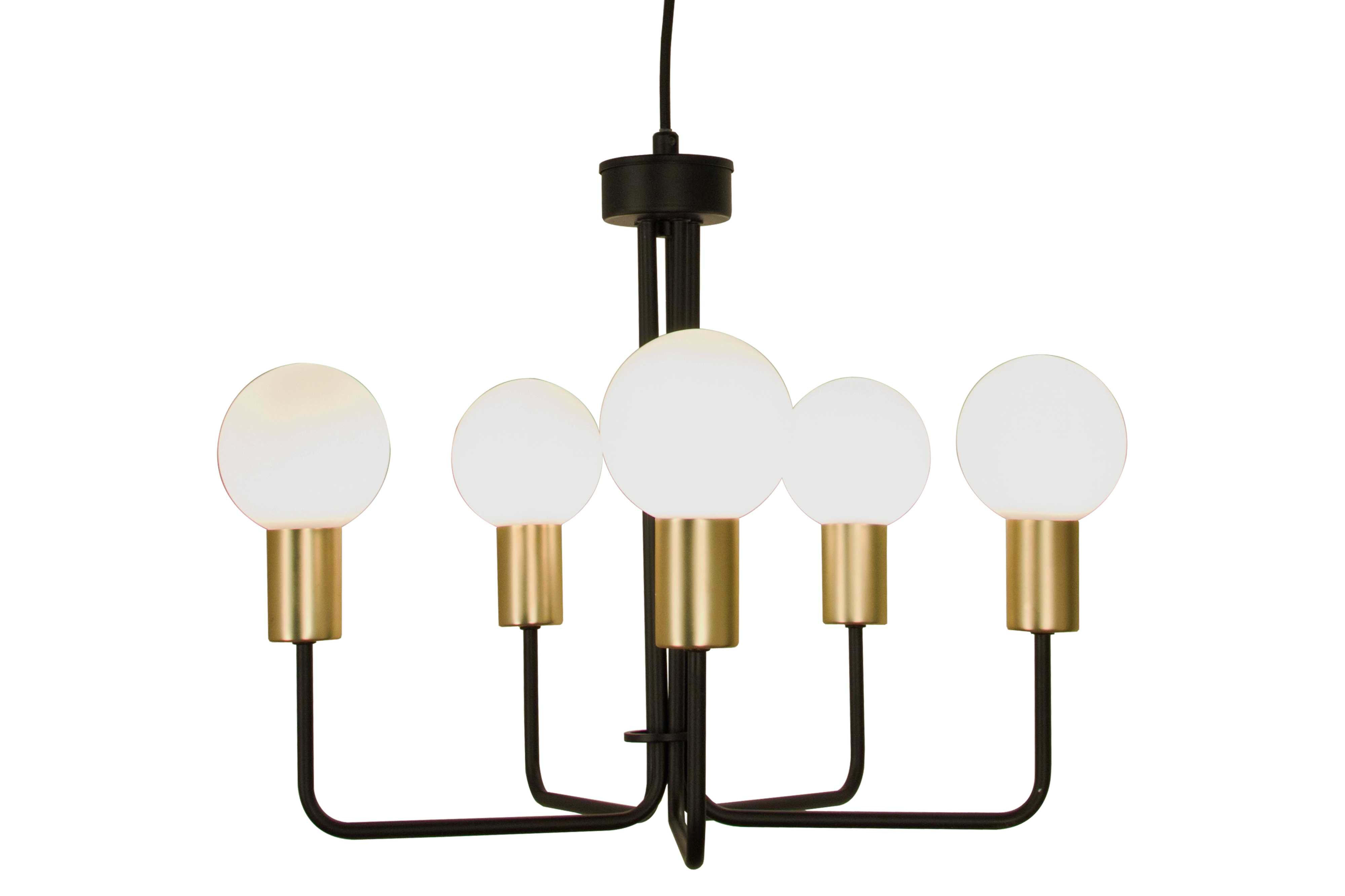 Aneta Lighting - KVINT taklampe svart/messing med glasskuler, max 5x20W G9