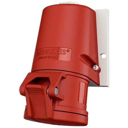 Mennekes - 27008VN, Veggmontert apparat Uttak 32A5p6h 400V IP44 med liten kapsling. Nikkelbelagte kontakter.