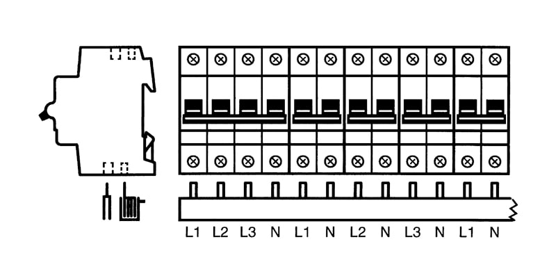 ABB Electrification - Samleskinne, L1,L2,L3,N,L1,N,L2,N.. 58mod, 16mm2