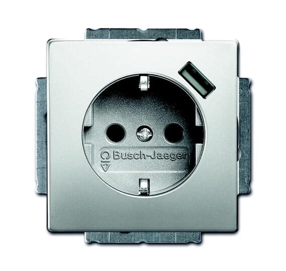 ABB Electrification - ENKEL STIKKONTAKT MED 1 X USB PURE STEEL
