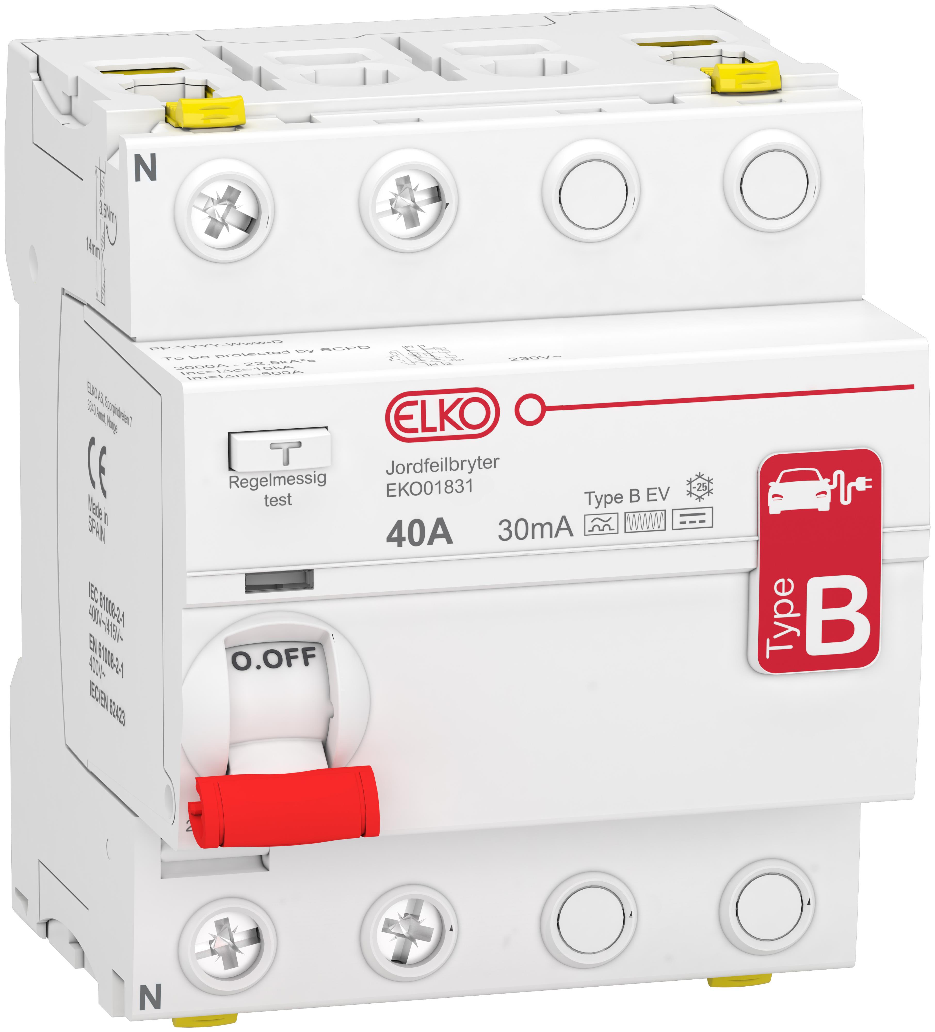 ELKO - Jordfeilbryter 2p 40A 30mA B kl.