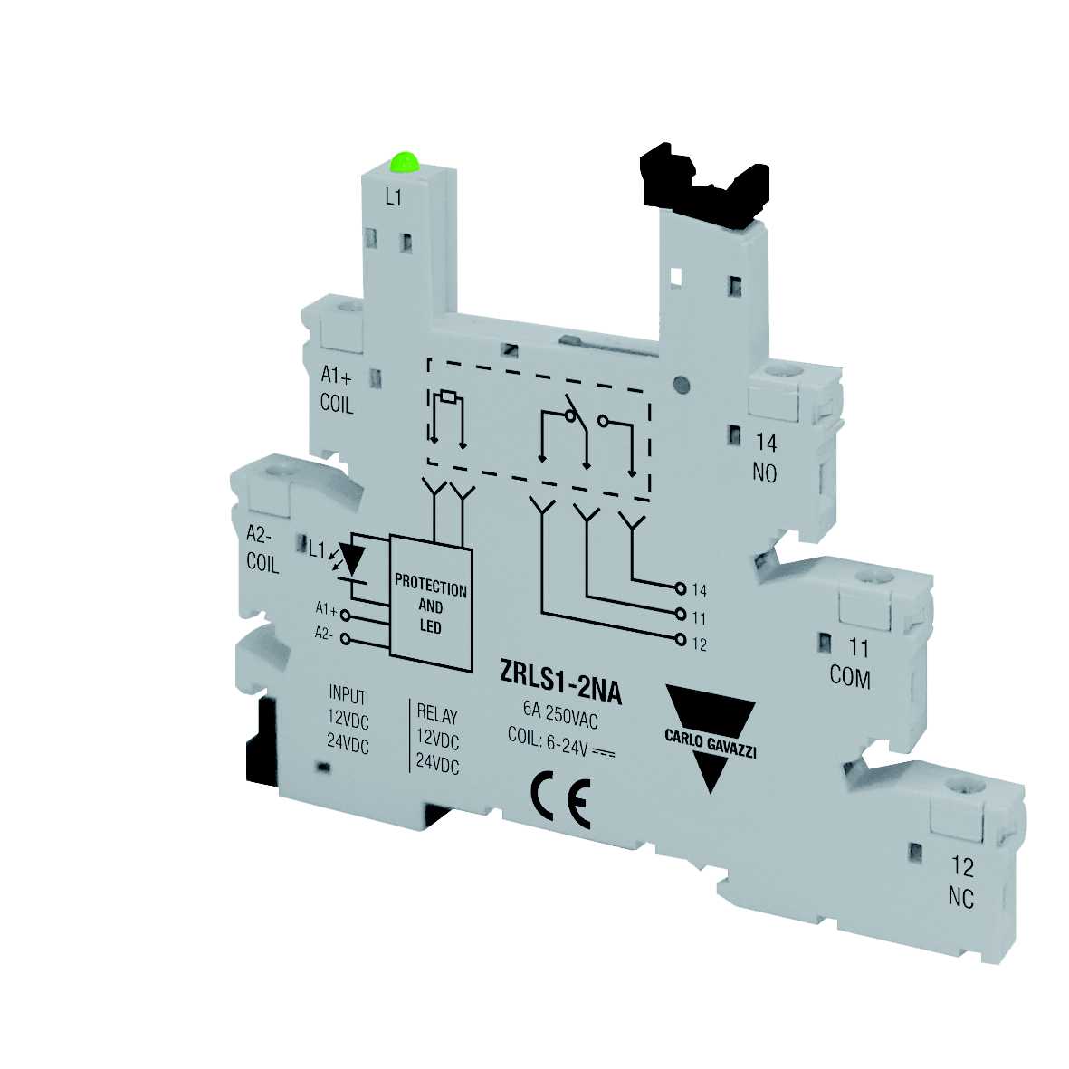 Carlo Gavazzi - Sokel for 48/60VAC/DC spole,  for DIN-Skinne med fjærklemmer.  selges i forpakninger av 20 stk.