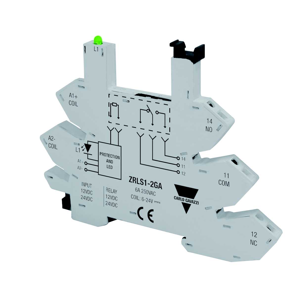 Carlo Gavazzi - Sokel for 48/60VAC/DC spole, for DIN-Skinne med skrutilkoblinger.  selges i forpakninger av 20 stk.