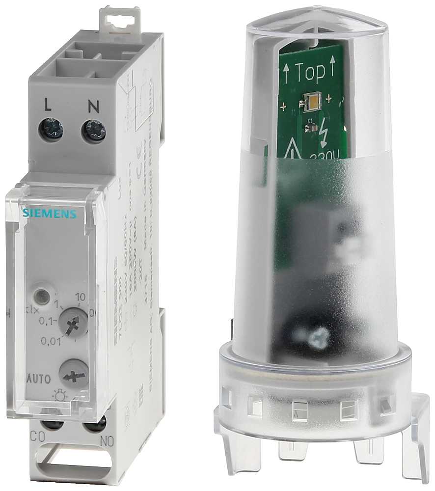 Siemens - Fotocelle DIN 18MM+ekstern sensor, justerbar opp til 100K LUX