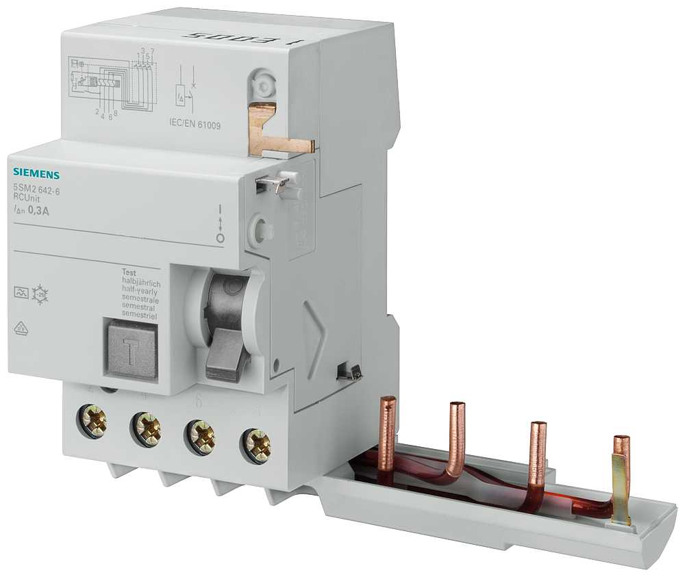 Siemens - Jordfeilbryter blokk for automater. 4P 40A 30MA, korttid forsinket