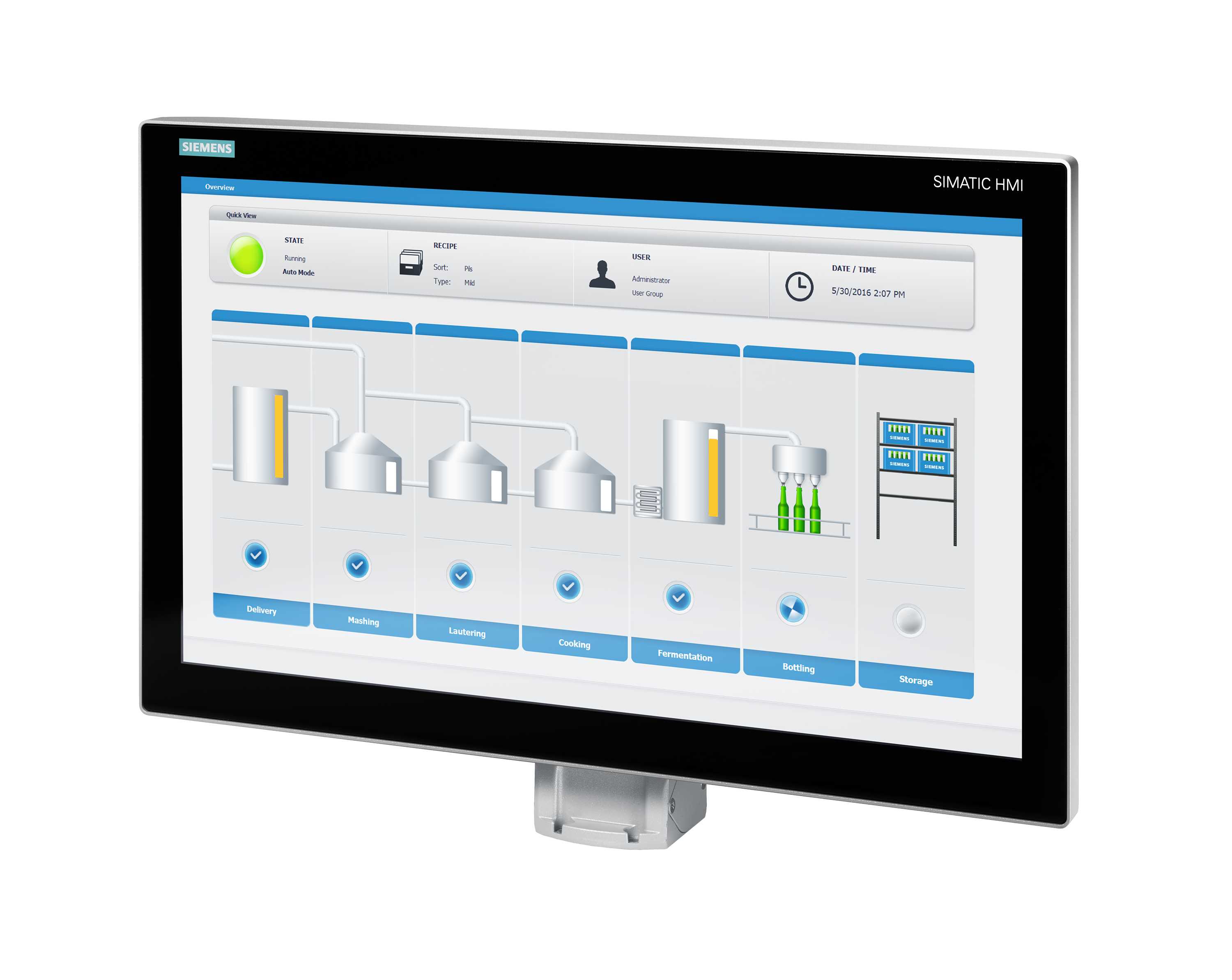 Siemens - Industriell Tynnklient, 22" Multitouch, Søyle/Pidestall, RDP/VNC, 24V DC