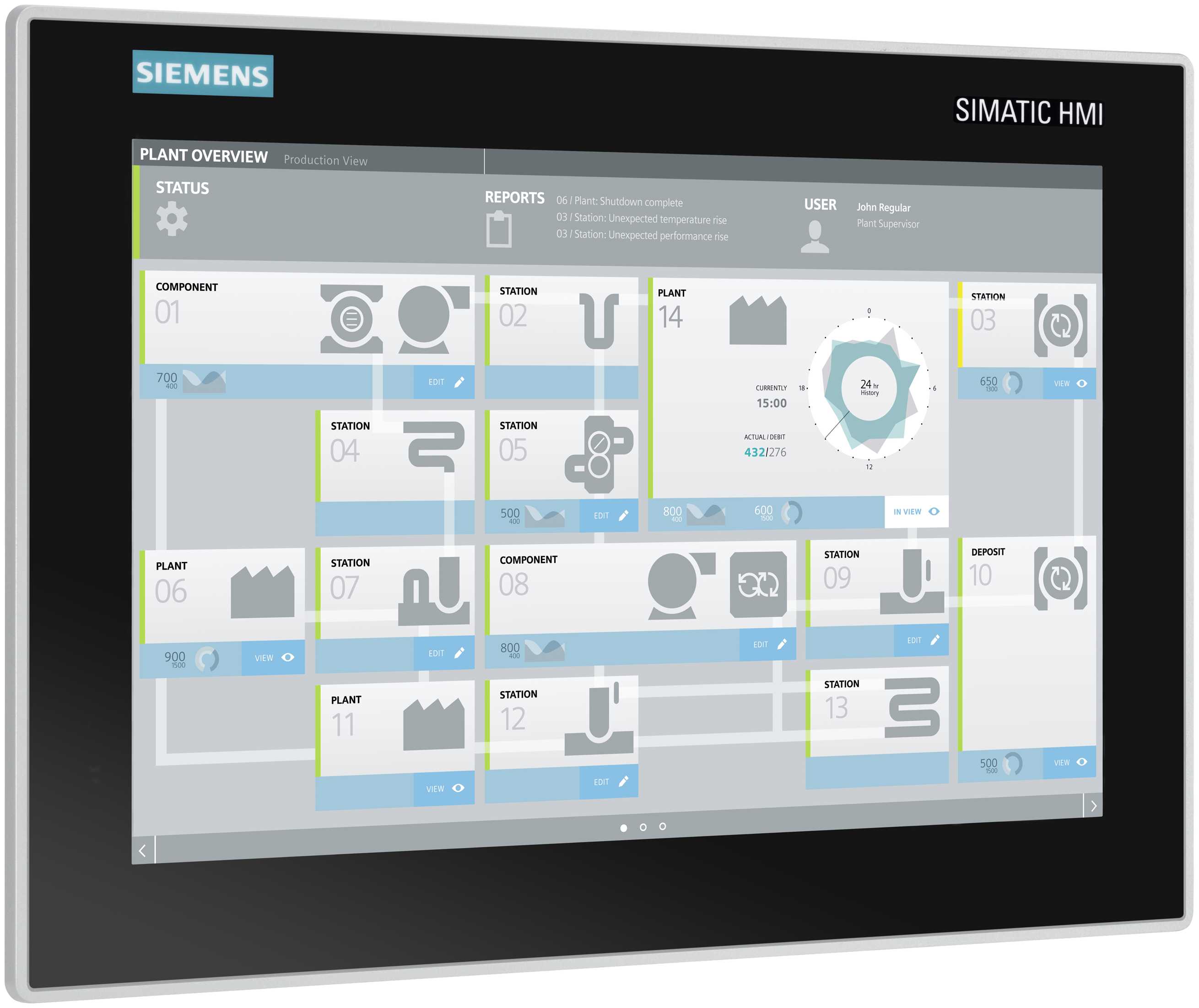 Siemens - Industriell Monitor, 19" Touch, 5 meter kabellengde, DisplayPort/VGA, 24V DC