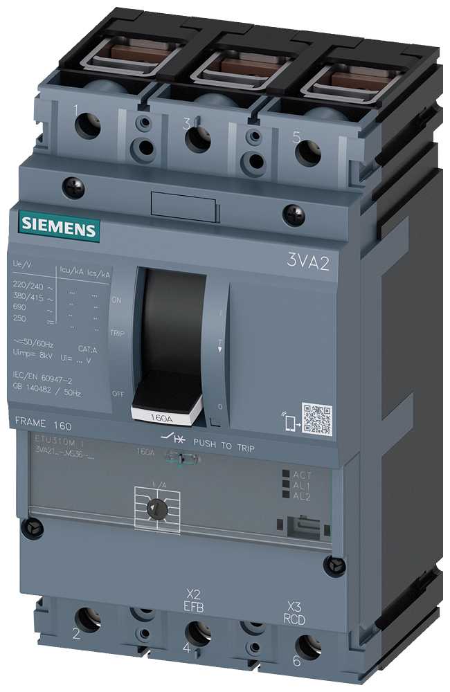 Siemens - 3VA21, ETU310M, 3P, 100A, rammeklemmer for Cu,70kA, II=300-1500A,kortsltningsvern/starter protection