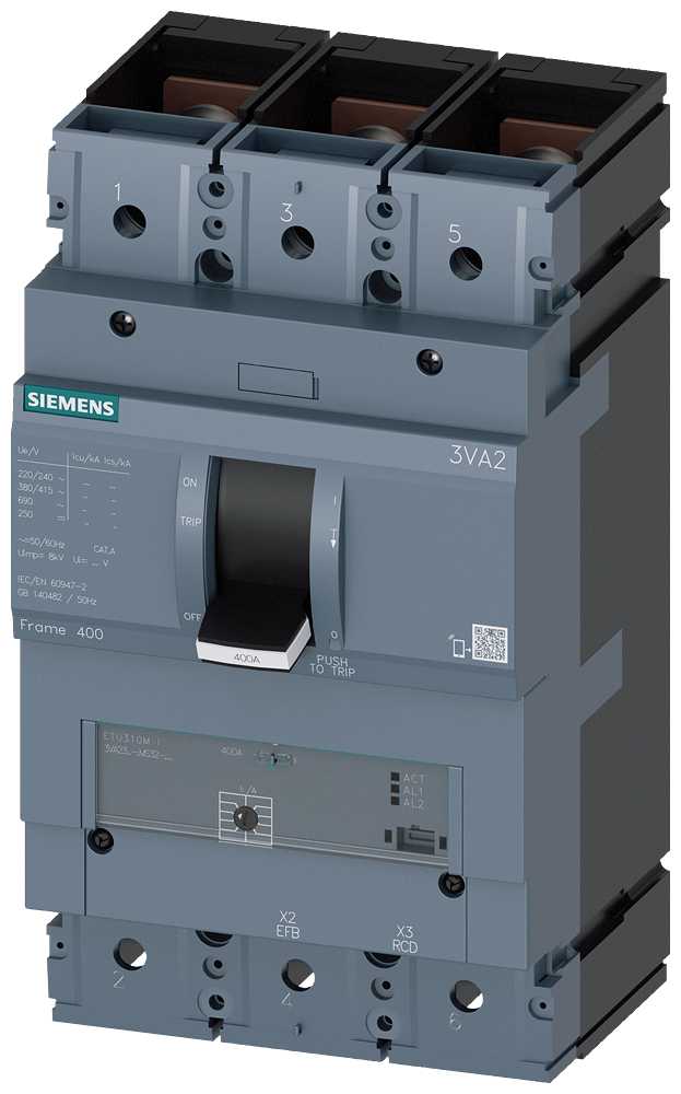 Siemens - 3VA23, ETU310M, 3P, 250A,  bolttilkobling,70kA, II=750-3750A, kortsltningsvern/starter protection