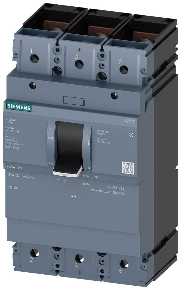 Siemens - 3VA13, Lastbryter 3POL 400A med bolttilkobling