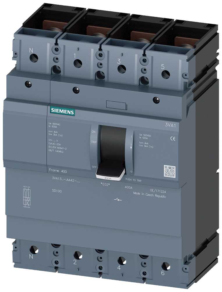 Siemens - 3VA13, Lastbryter 4POL 400A med bolttilkobling