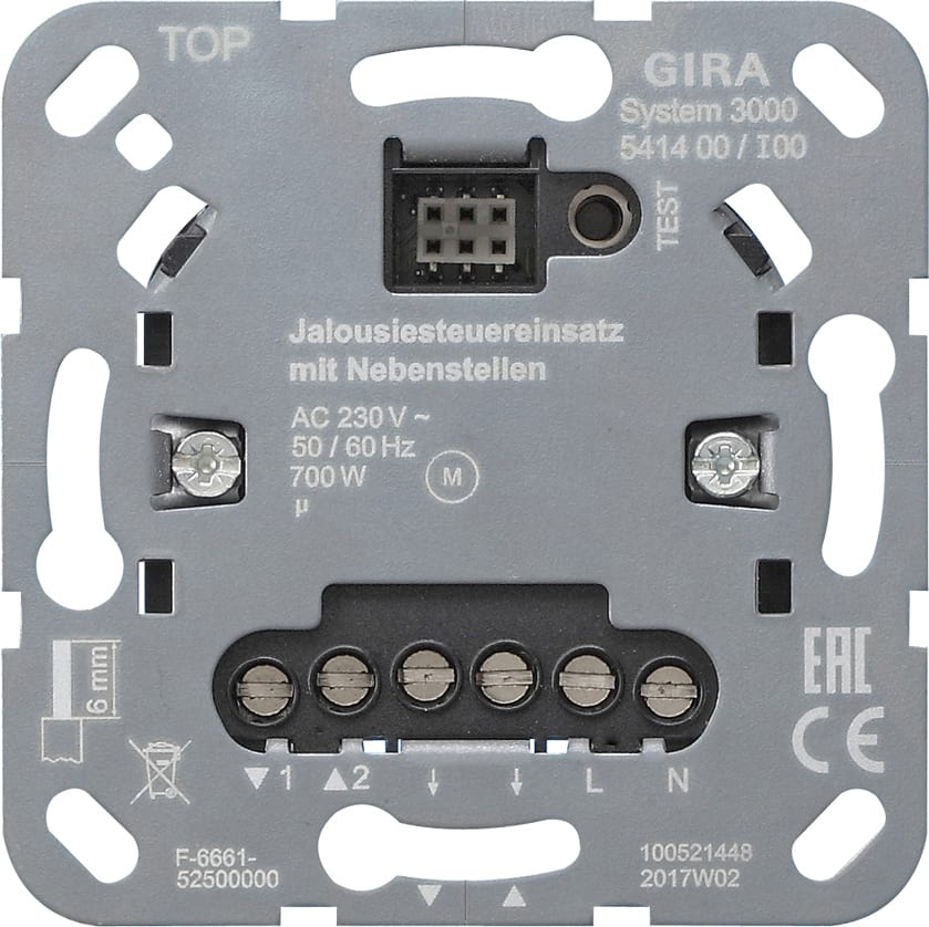GIRA - S3000 persiennestyreinns for motoriserte avblendinger. Slaveinngang. Benytt påsatser i S3000-serien.