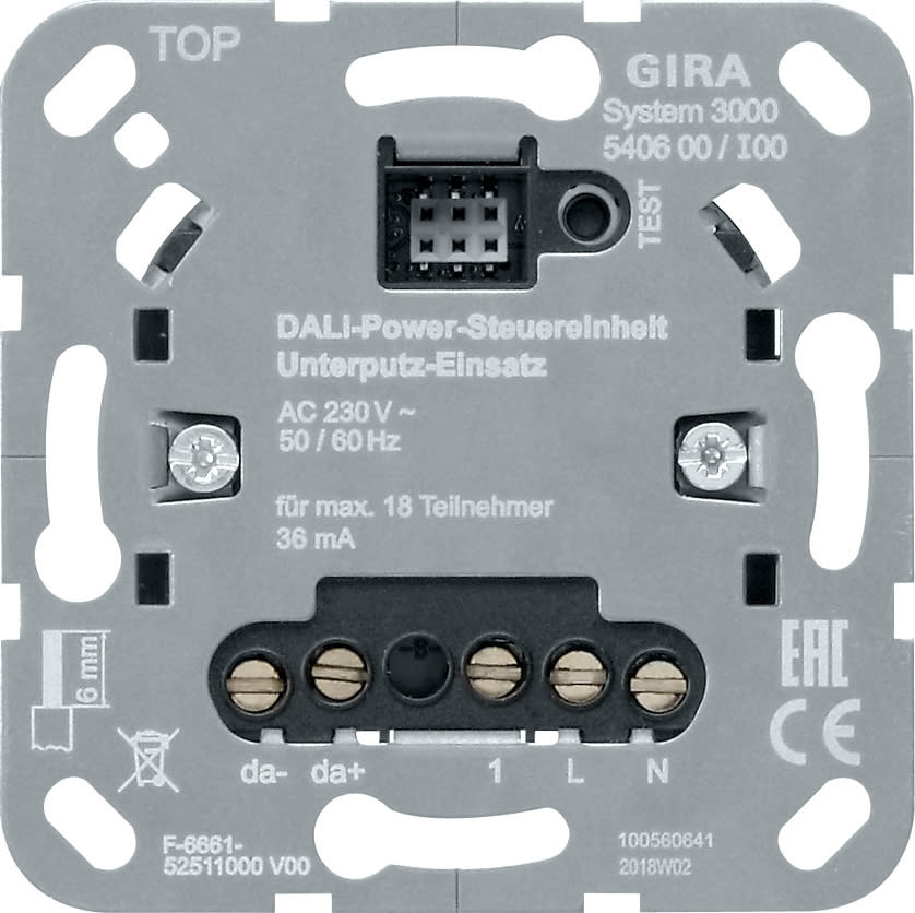 GIRA - System 3000 DALI dimmer med power. Slaveinngang. Kombineres med betjeningsenheter i S3000-serien.